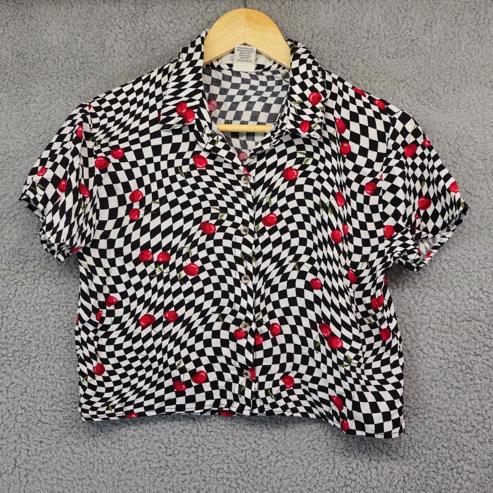 Passport Vtg Blouse Women Small Checker Cherry Rayon 90s y2k Pinup Size S / US 4 / IT 40 - 1 Thumbnail