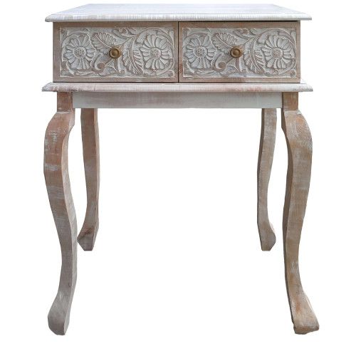 Designer × Homemade 2 Drawer Mango Wood Console Table with Floral Carved Front, Size US L / EU 52-54 / 3 - 1 Thumbnail