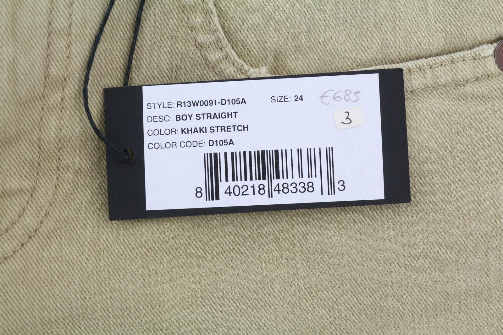 R13 BOY STRAIGHT 24 Khaki Stretch Cropped Ankle Zip 87792 Size 24" / US 00 / IT 34 - 10 Thumbnail