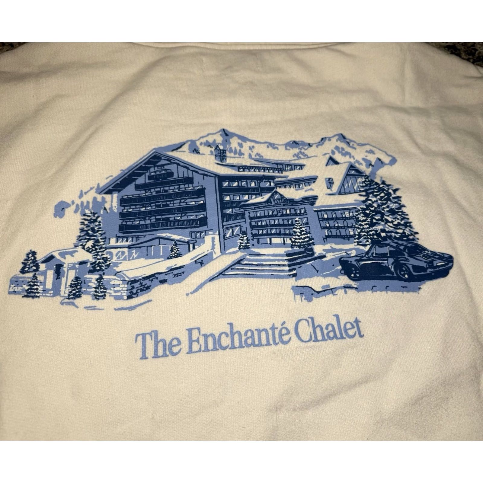 Vintage Chalet Hoodie Pullover White Size L Women Long Sleeve Hooded Pockets Graphic Print Easy Care 100% Cotton Modern Activewear Size L / US 10 / IT 46 - 2 Thumbnail