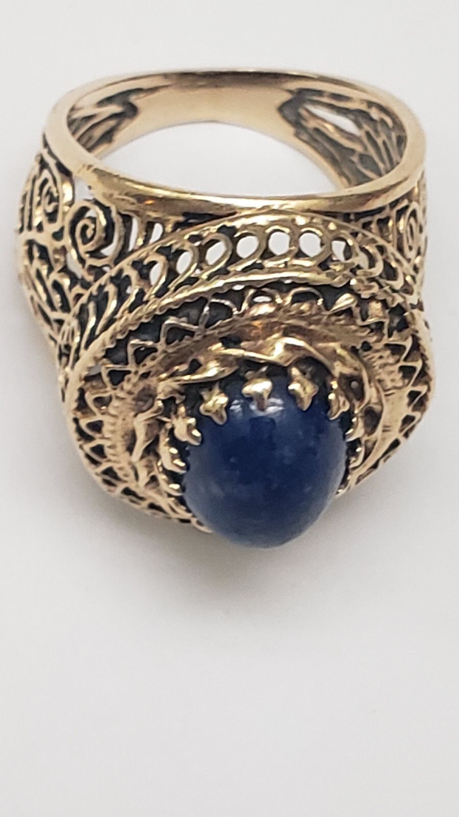 Other Antique14K Yellow Gold Filigree Ring: Huge Lapis Lazuli Ring Size ONE SIZE - 4 Thumbnail