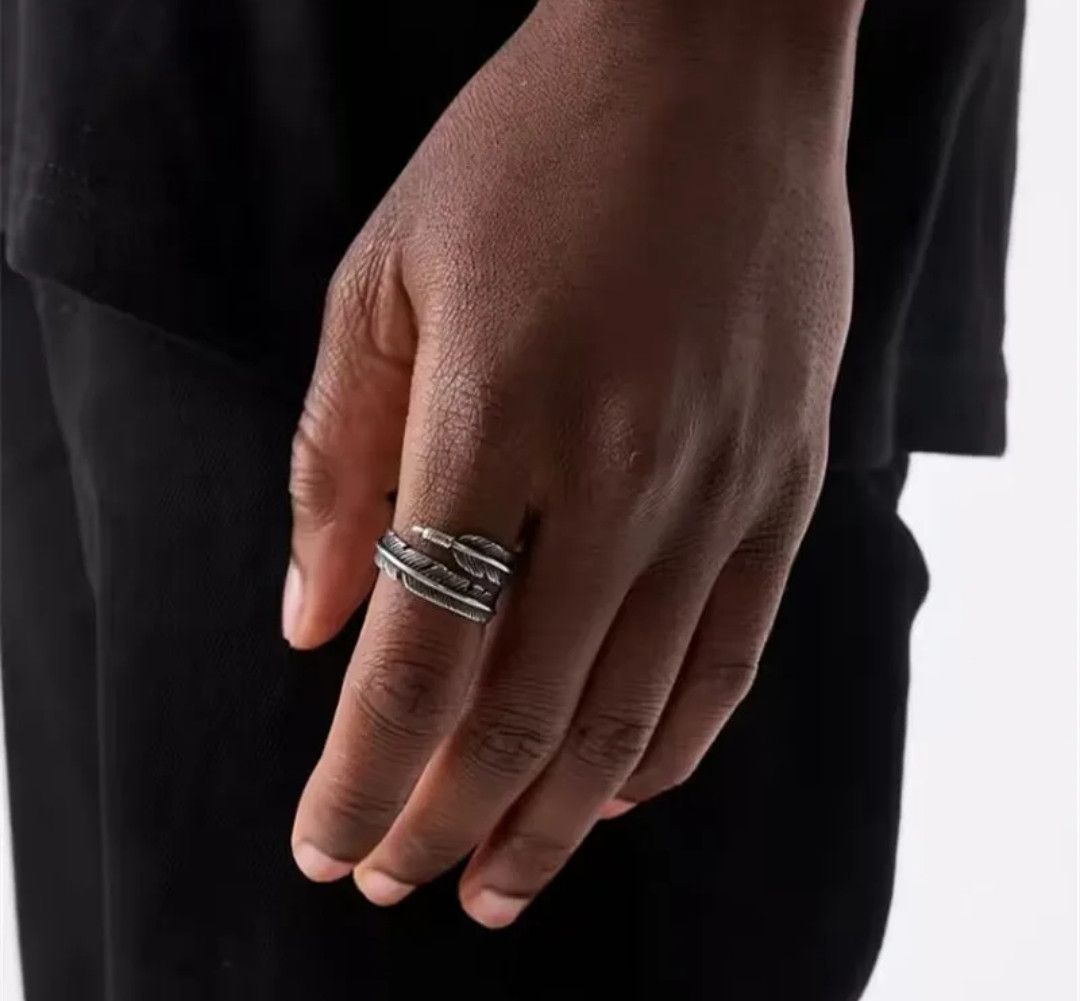Jewelry Feather Ring Stainless Steel Punk Style (Size 6-13) Size ONE SIZE - 3 Thumbnail