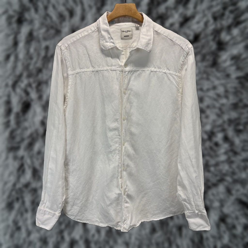 Murano Baird Mcnutt Button Up Shirt Large Mens White Linen Blend Long Sleeve Summer Beach Wedding Size US L / EU 52-54 / 3 - 1 Thumbnail