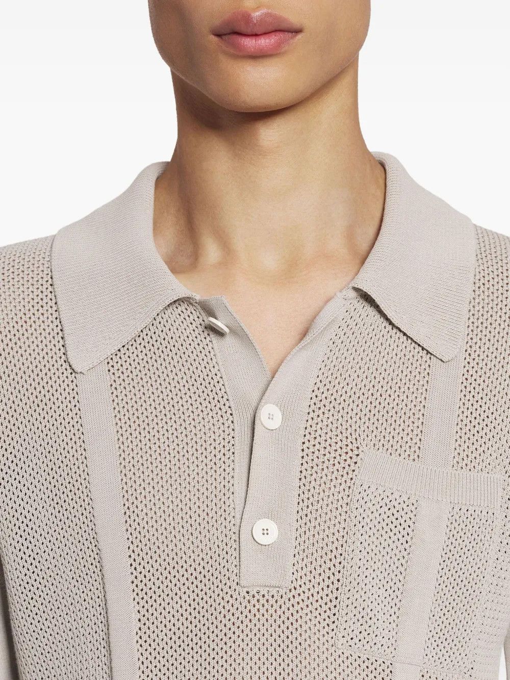 Lanvin oc11z0426 Open knit Polo Shirt in Light Beige Size US L / EU 52-54 / 3 - 5 Thumbnail
