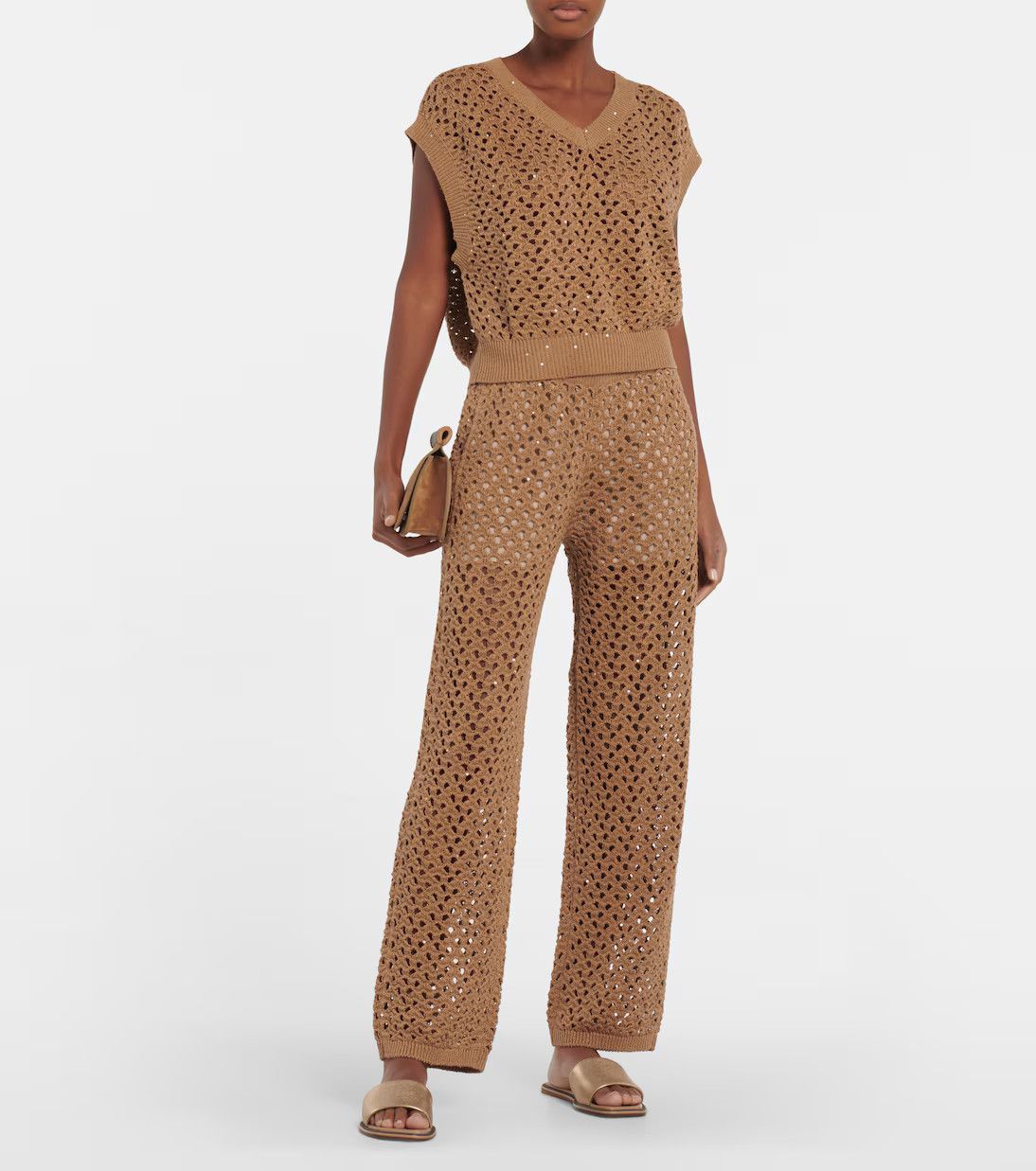 Brunello Cucinelli o1y0825 V-neck Sweater in Camel Size S / US 4 / IT 40 - 4 Thumbnail