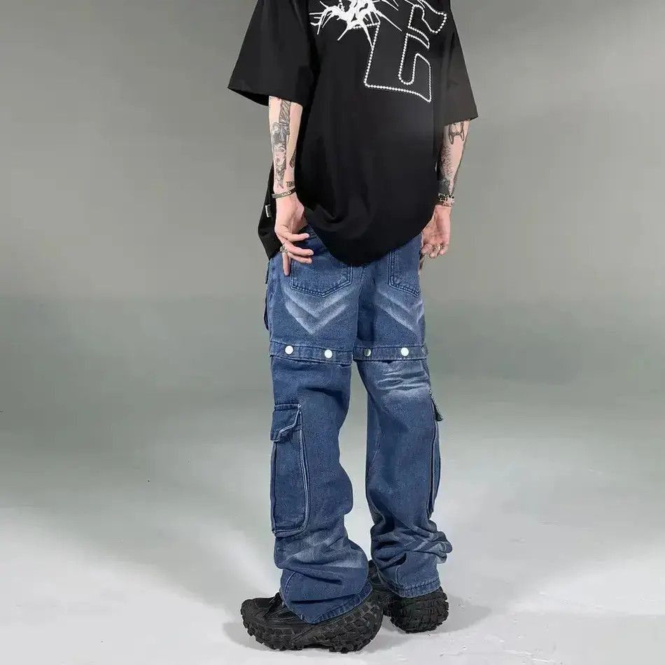 Japanese Brand Retro Buttons Detachable Design Wide Cargo Jeans Size US 32 / EU 48 - 2 Thumbnail