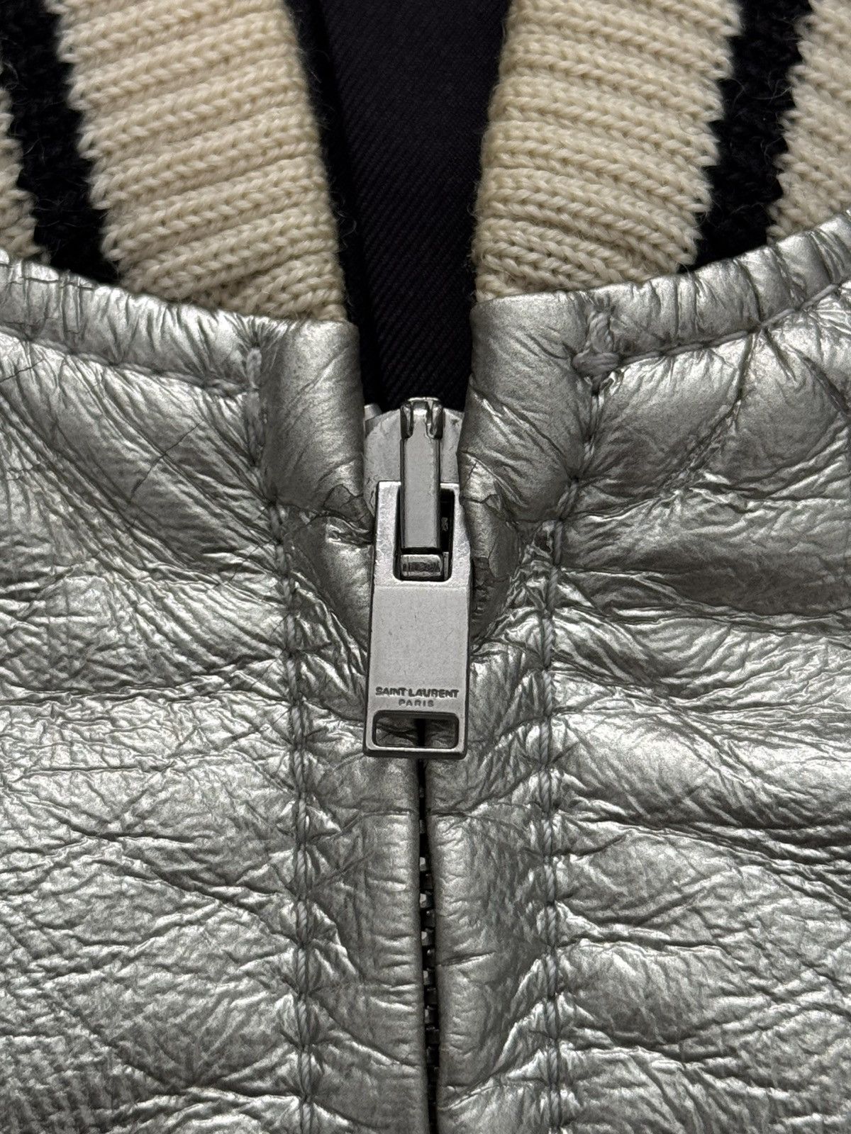 Saint Laurent Paris SS14 Saint Laurent Hedi Slimane Silver Varsity Teddy Jacket Size US S / EU 44-46 / 1 - 5 Thumbnail
