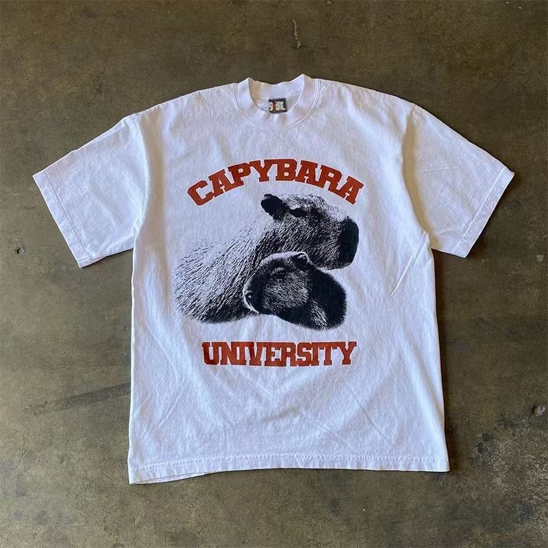 Japanese Brand × Vintage White casual retro capybara print cotton tee Size US L / EU 52-54 / 3 - 1 Thumbnail