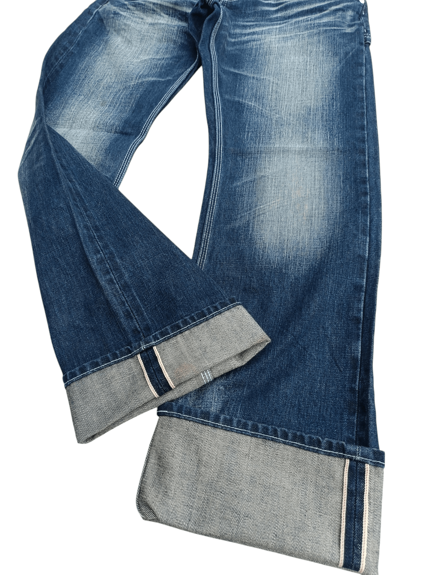 Japanese Brand NAMISATSU Faded Whiskers Embroidery Selvedge Jeans Size US 31 - 8 Thumbnail