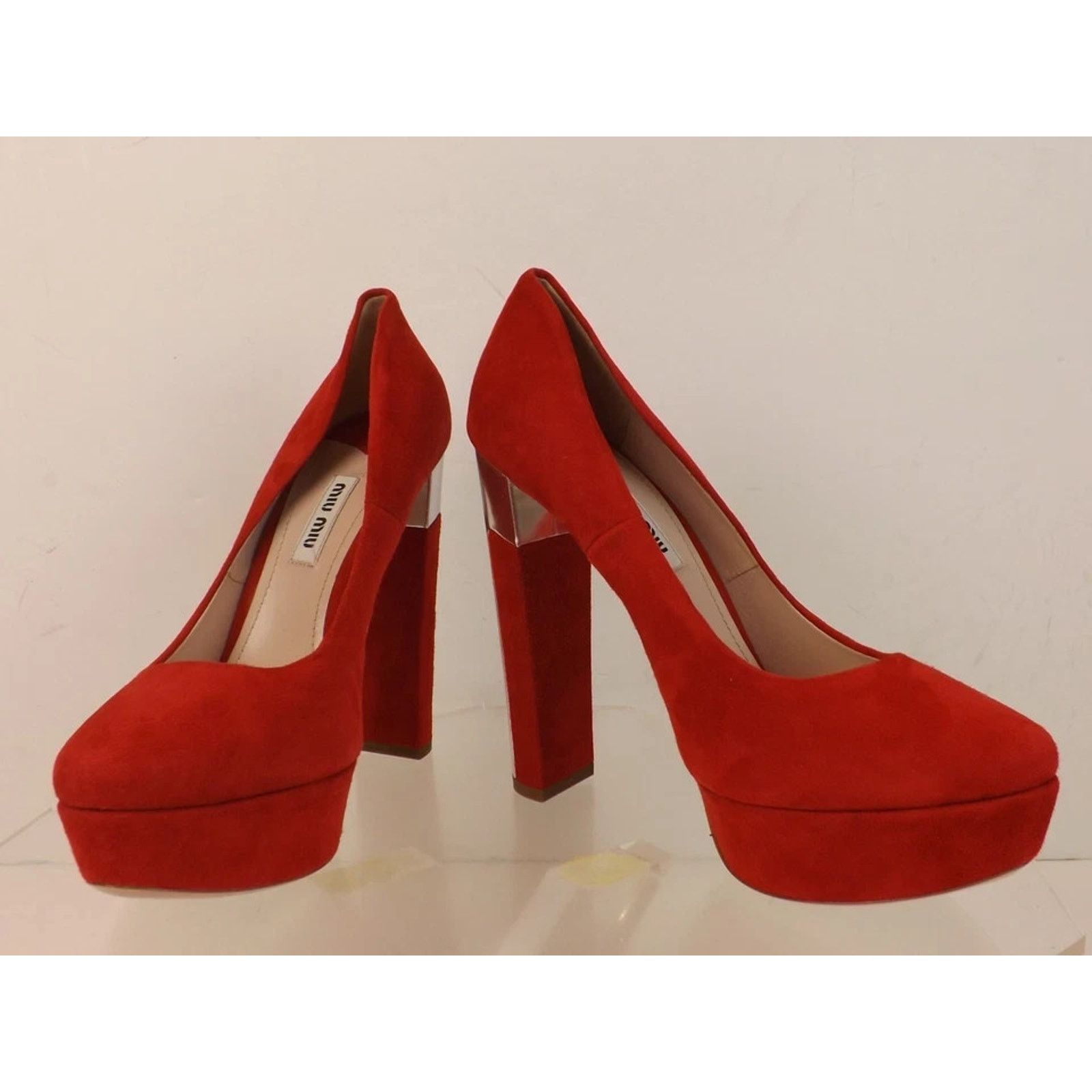 Miu Miu MIU MIU PRADA 5IP334 RED SUEDE SILVER MIRROR HEEL PUMPS 37.5 Size US 7.5 / IT 37.5 - 5 Thumbnail