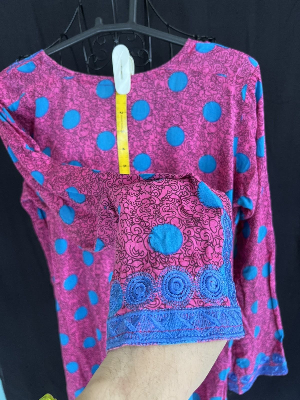 Other Vintage Jalabiya Embroidered Polka Dot Long Dres (Pink:Blue) Size M / US 6-8 / IT 42-44 - 2 Thumbnail