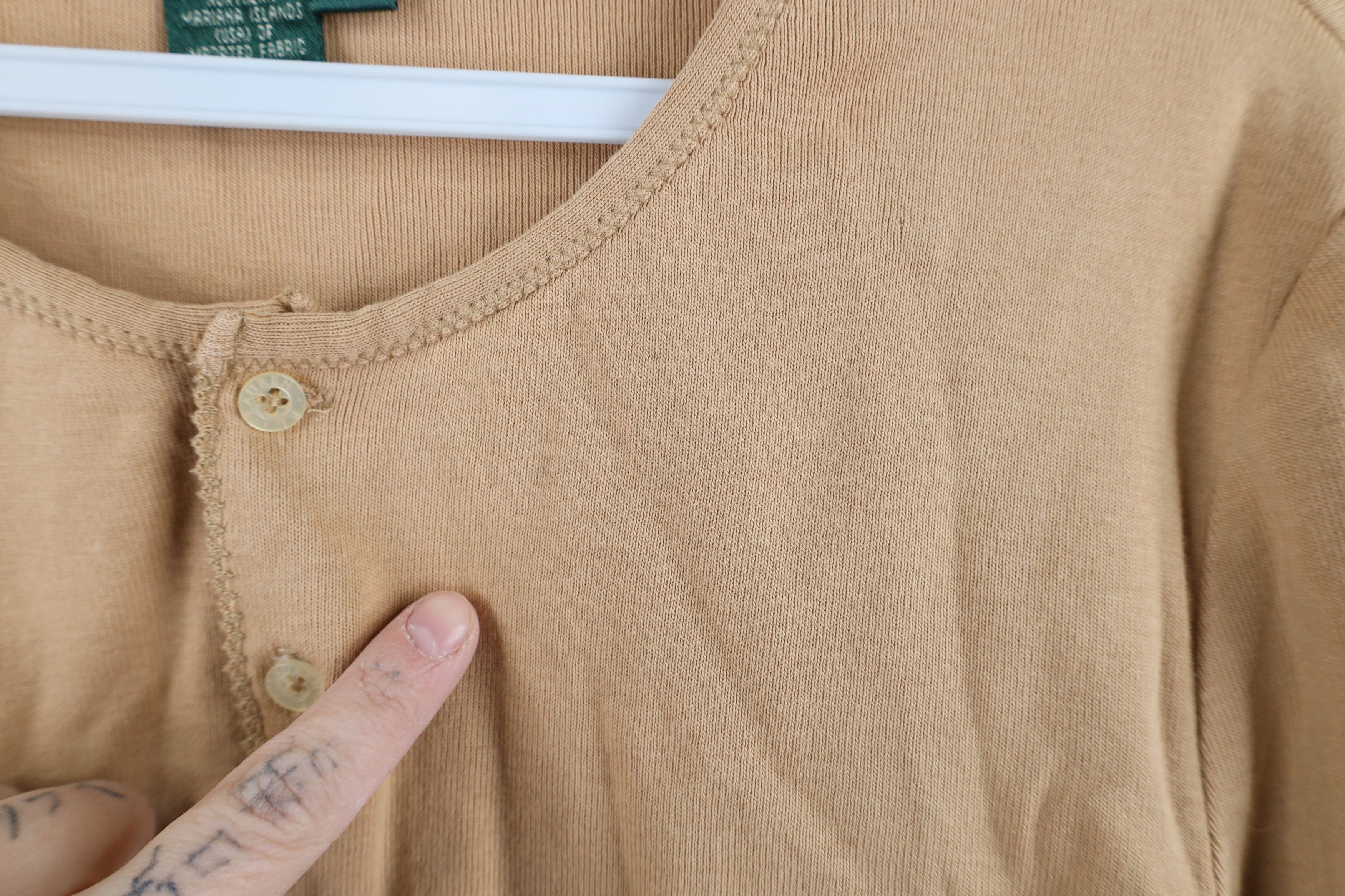 Ralph Lauren × Vintage Vintage 90s Ralph Lauren Knit Henley T-Shirt Beige USA Size L / US 10 / IT 46 - 9 Thumbnail