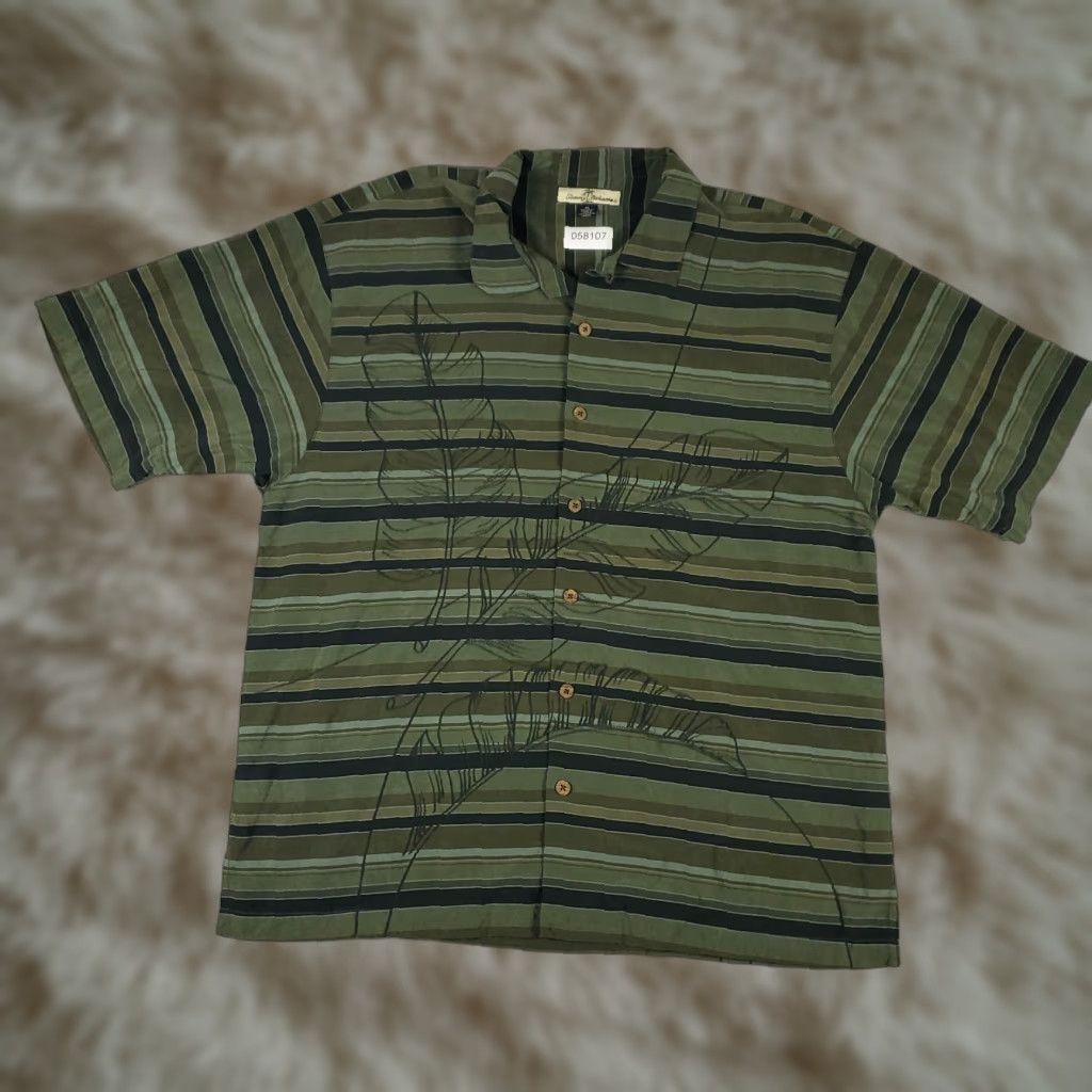 Tommy Bahama Tommy Bahama Shirt Mens XL Green Striped Silk Hawaiian Button Up Short Sleeve Size US XL / EU 56 / 4 - 1 Thumbnail