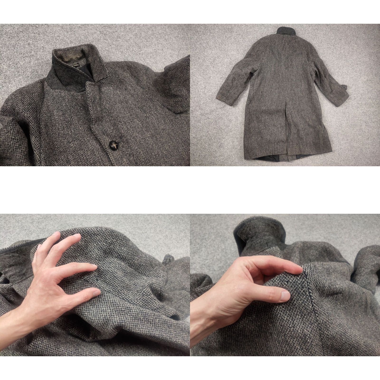 Harris Tweed VINTAGE Harris Tweed England Overcoat Gray Scottish Wool herringbone Coat Jacket 80s Men L Winter Fall Wool Tweed Long 103 cm 70 cm 58 cm Size US L / EU 52-54 / 3 - 8 Thumbnail