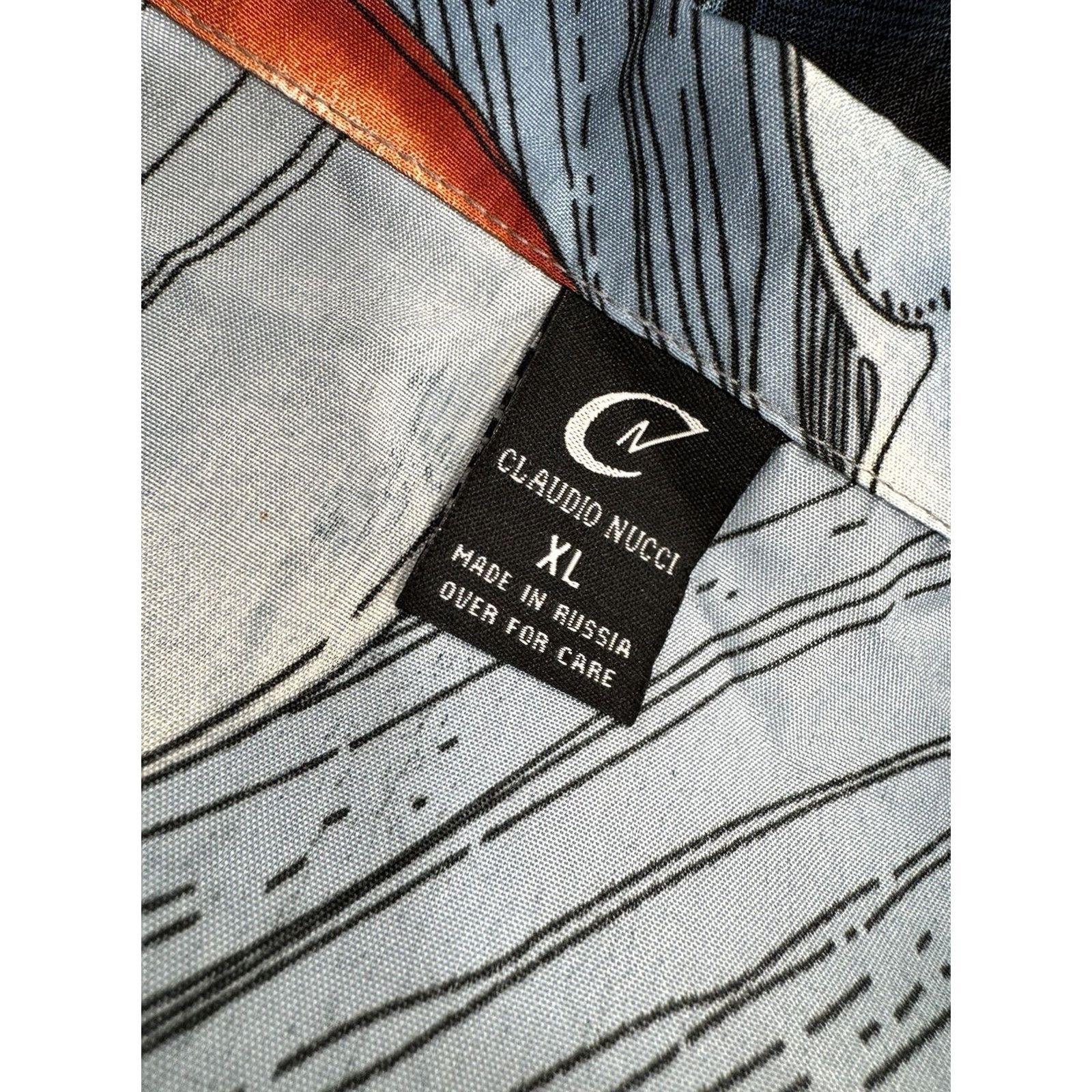 Vintage CLAUDIO NUCCI XL Shirt - New w Tags - Japanese Samurai Anime Button-Up, Short Sleeve, Blue, Men Interactive XL, Anime Theme, Mens Shirt Size US XL / EU 56 / 4 - 5 Thumbnail