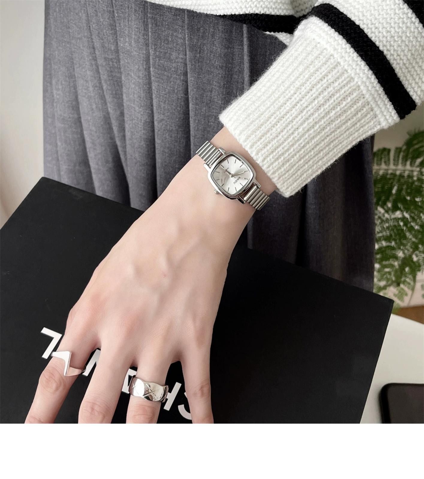Jewelry Silver Square Face Stainless Steel Wrist Watch Size ONE SIZE - 4 Thumbnail