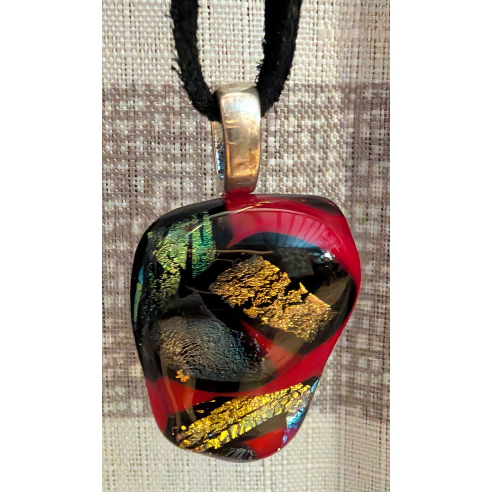 2120 Handcrafted Handcrafted Dichroic Corded Necklace Fused Metals Glass Size ONE SIZE - 1 Thumbnail