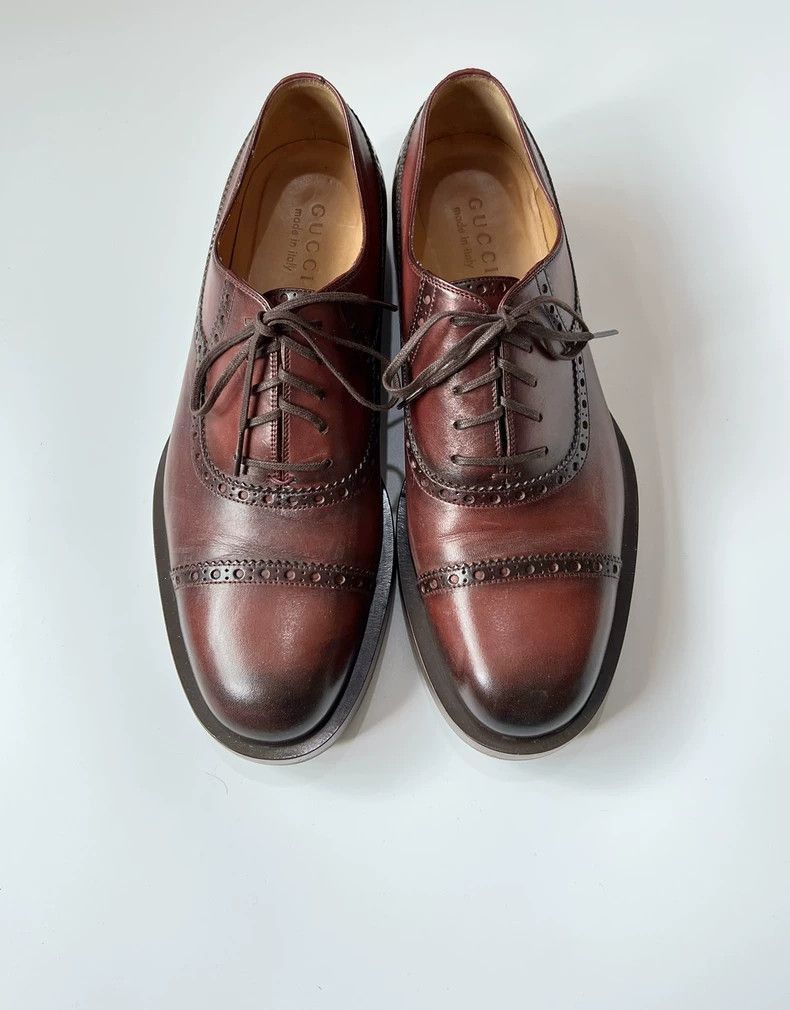 Gucci Brown Oxford Leather Shoes with Brogue Detail-2506 Size US 8.5 / EU 41-42 - 2 Thumbnail