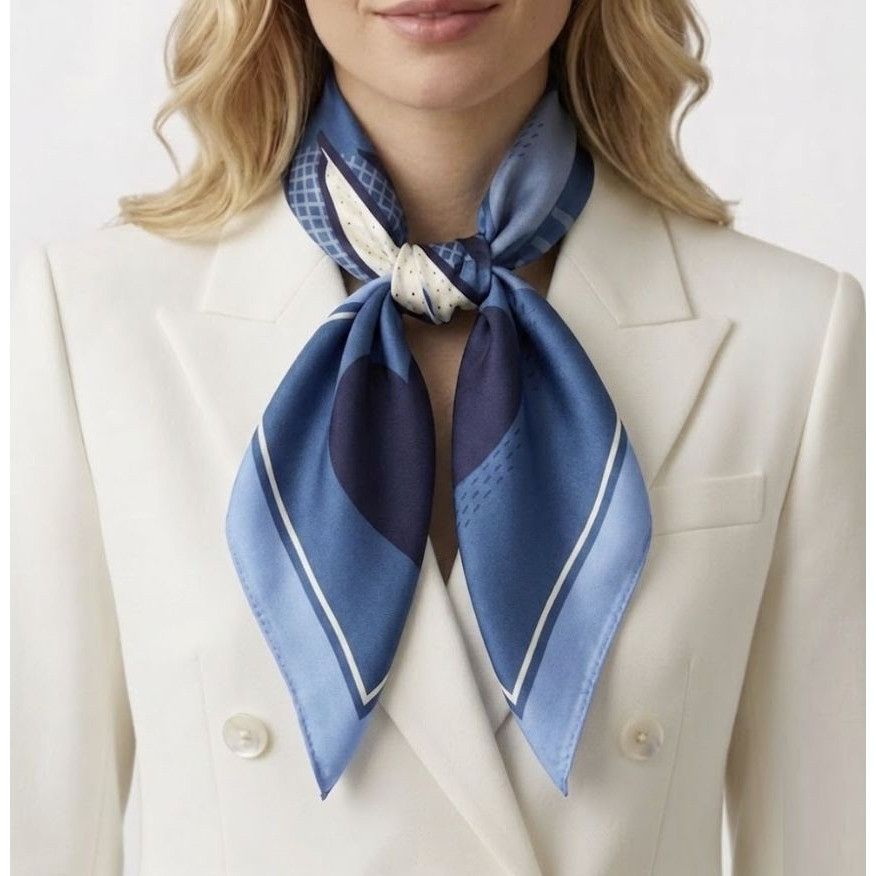 Other ⭐Geometric Square Scarf Blue Silky Neck Wrap Retro Abstract Size ONE SIZE - 1 Thumbnail