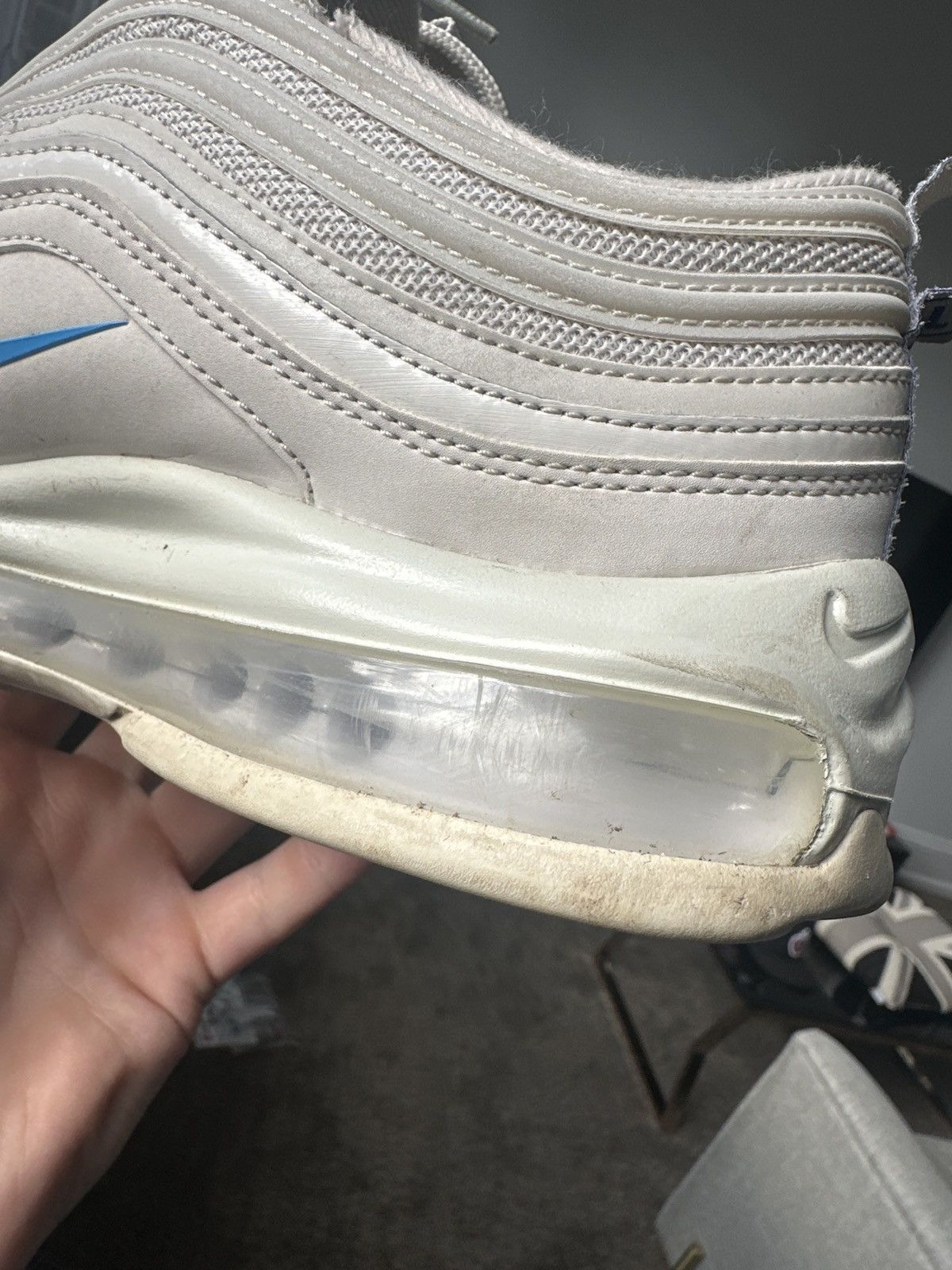 Nike Off white and blue Nike air max 97s Size US 10.5 / EU 43-44 - 5 Thumbnail