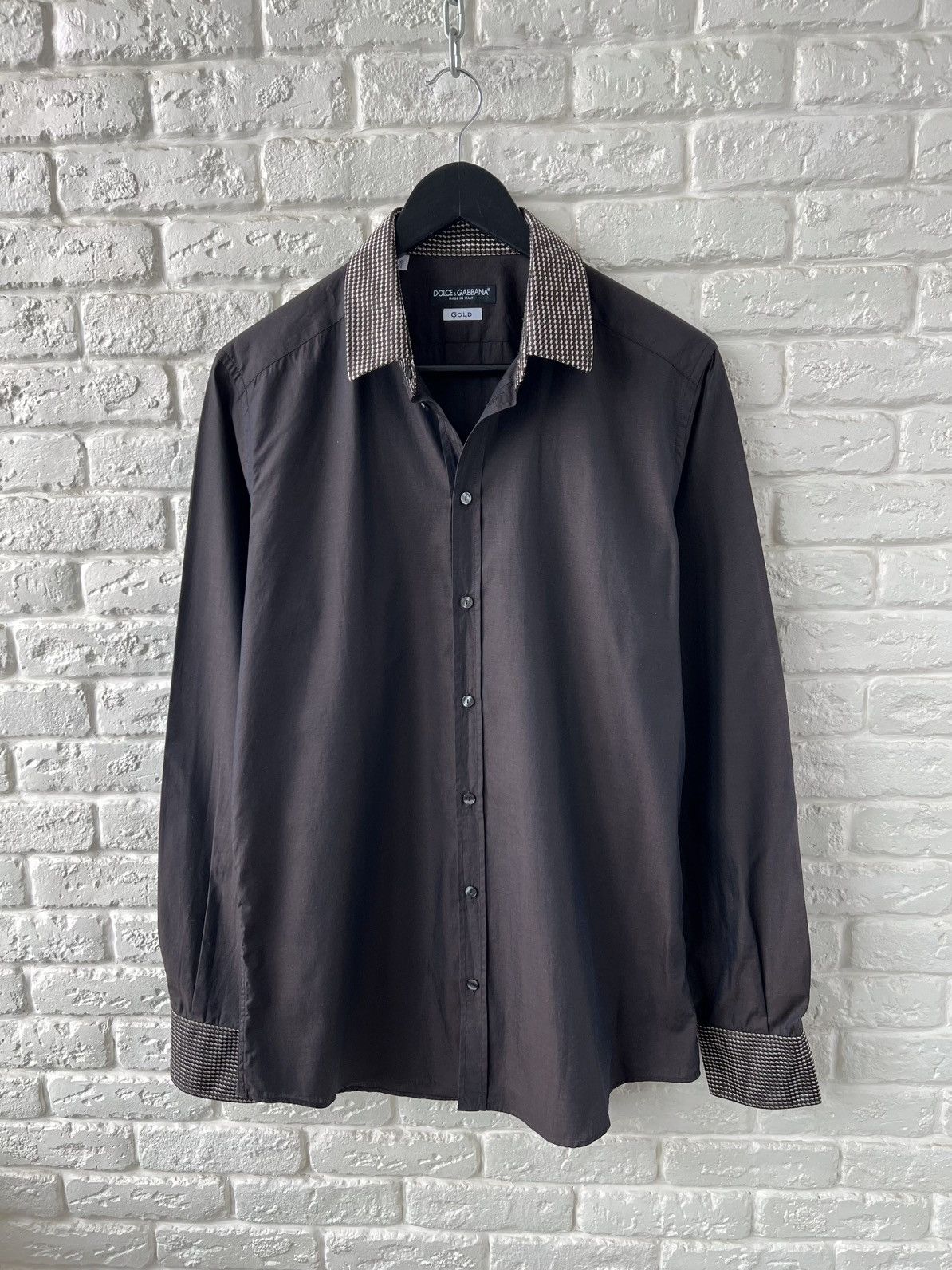 Dolce & Gabbana Dolce&Gabbana Brown Cotton/Silk Gold Line Button Shirt Size US M / EU 48-50 / 2 - 1 Thumbnail