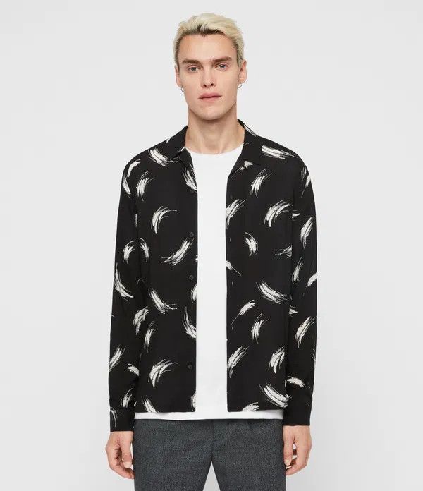 AllSaints Stroke Long Sleeve Shirt Jet Black