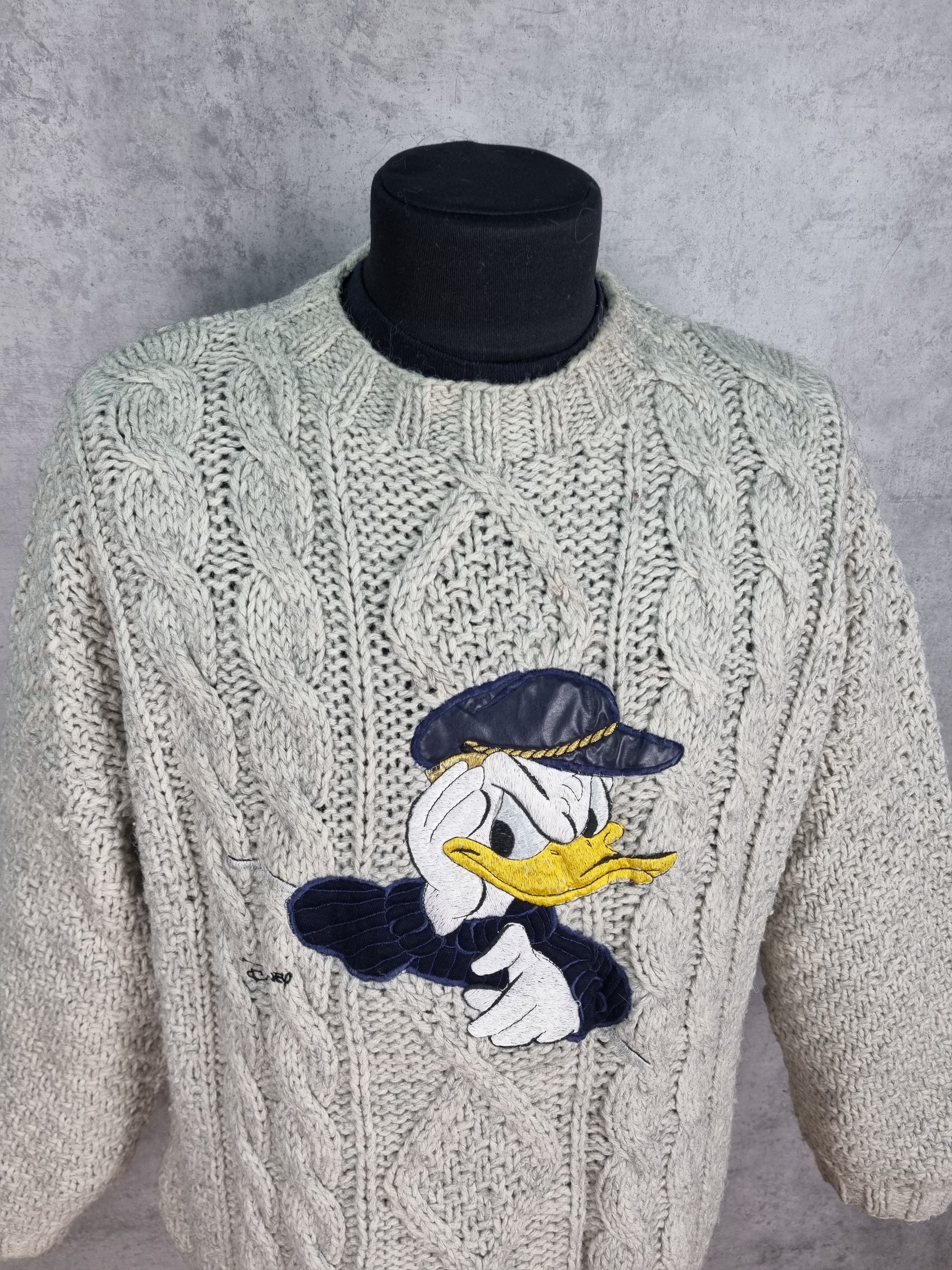 Disney × Vintage Heavy Cable Knitted Donald Duck Big Portret Vintage Sweater Size US XL / EU 56 / 4 - 5 Thumbnail