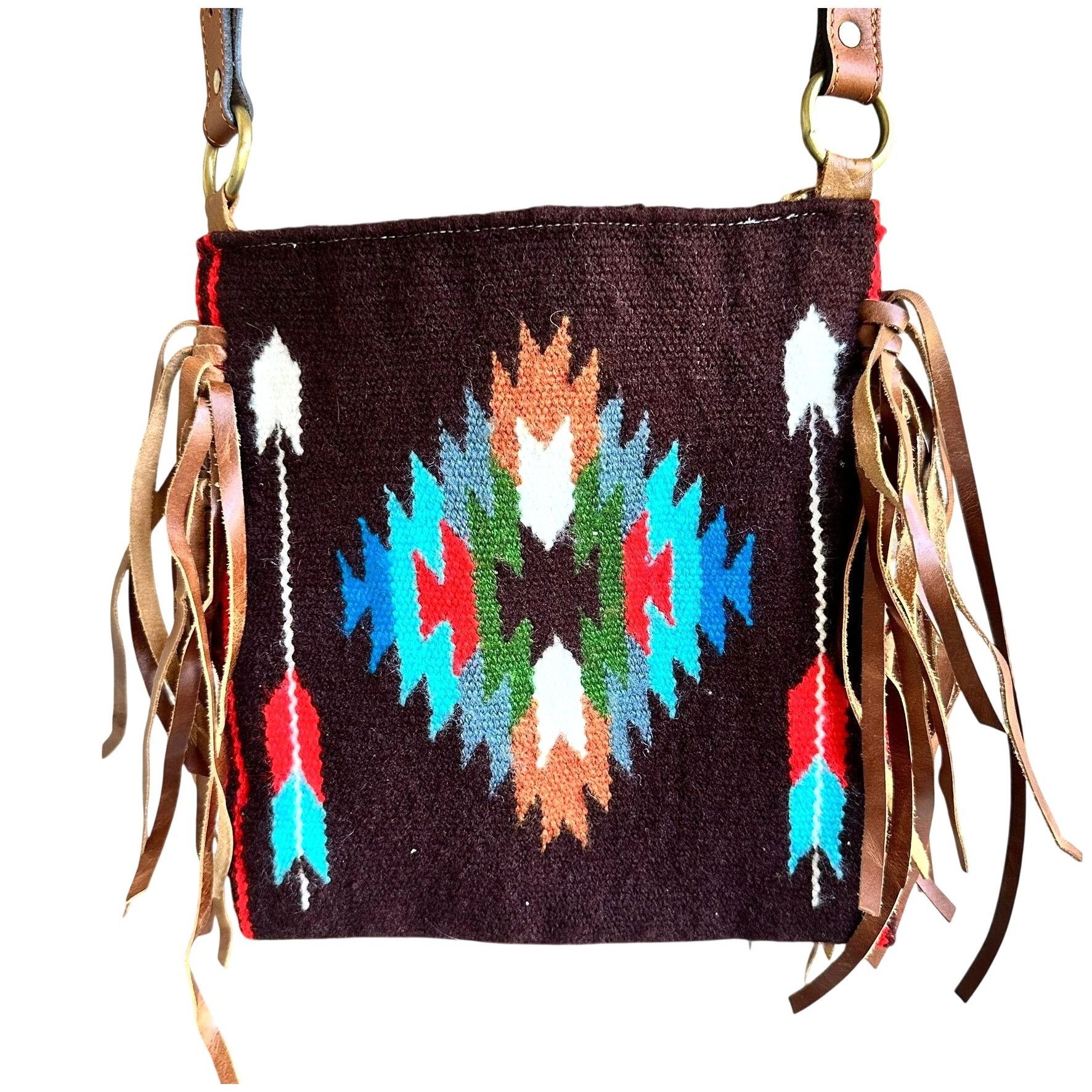 Other Southwestern Cross Body Bag Fringe Top Zip Leather Dari Cott Size ONE SIZE - 2 Thumbnail