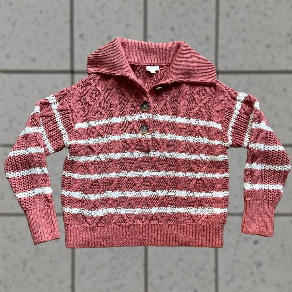 Vintage GARNET HILL Sweater Womens XS Cotton Linen Chunky Knit Fisherman Long Sleeve Collared Solid Pink Size XS / US 0-2 / IT 36-38 - 1 Thumbnail