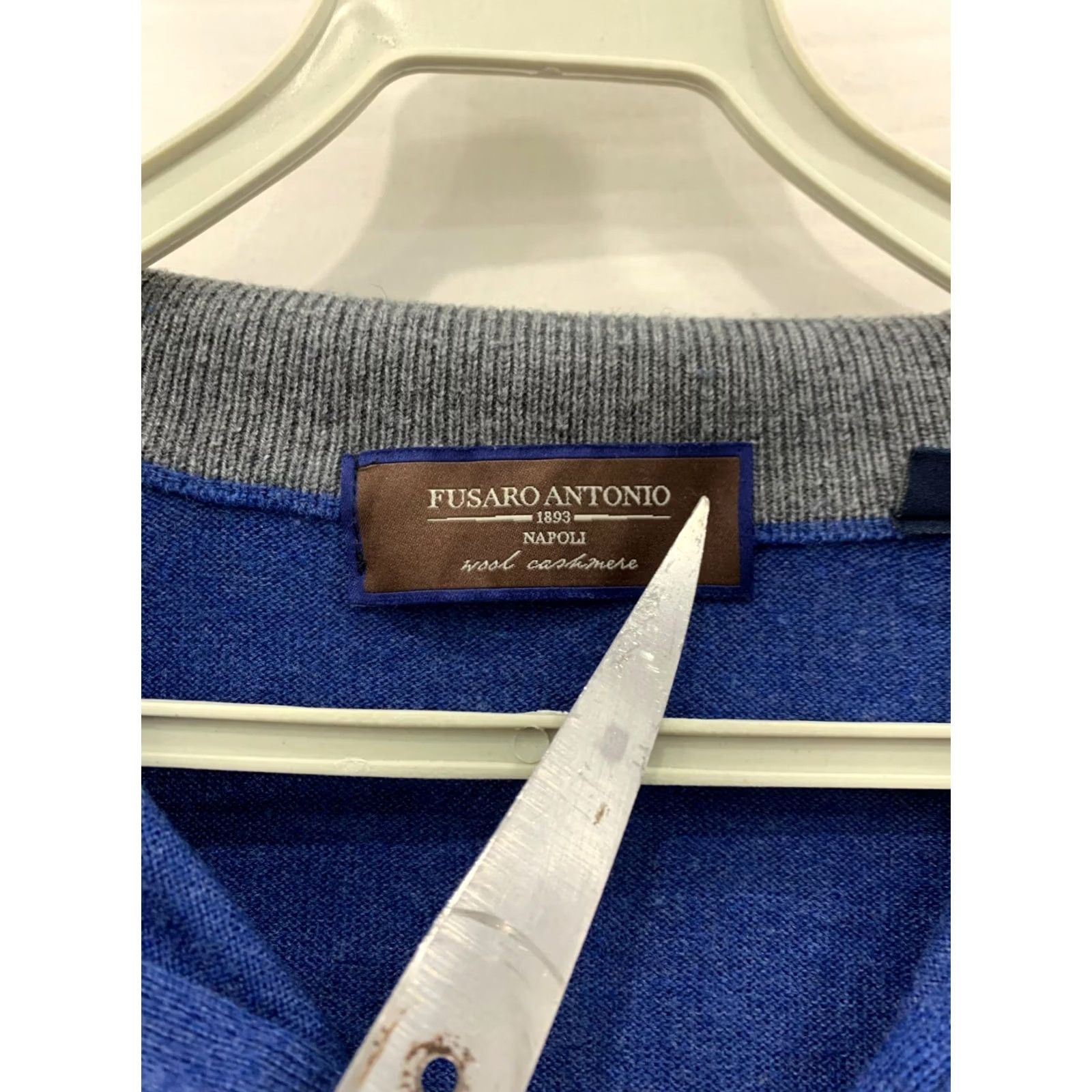 Vintage Fusaro Antonio 1893 (Napoli) Blue Wool Cashmere Quarter-Zip Sweater L Adult Men Slim Italian Knit Pullover Size US L / EU 52-54 / 3 - 3 Thumbnail