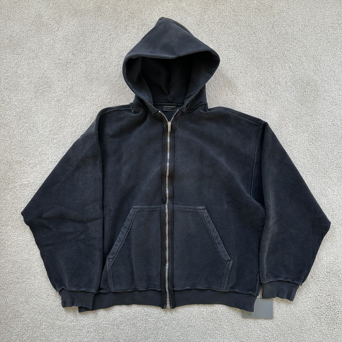 image of Balenciaga Ss24 Inside Out Zipup Hoodie in Black, Men's (Size Small)