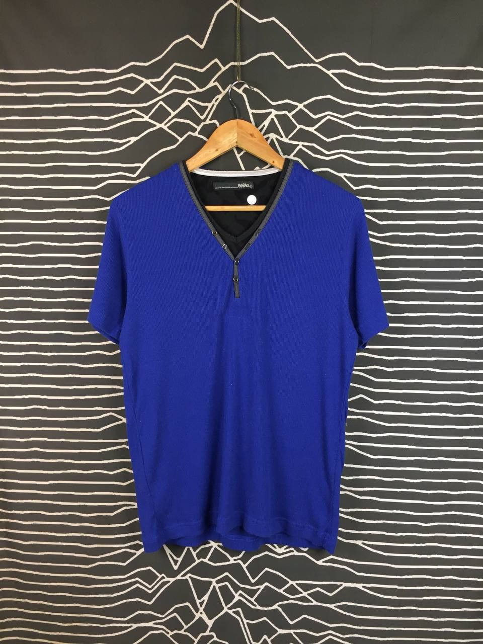 Mossimo Mossimo Blue Ribbed V-Neck Henley Layered Contrast Trim Tee Size US L / EU 52-54 / 3 - 2 Thumbnail