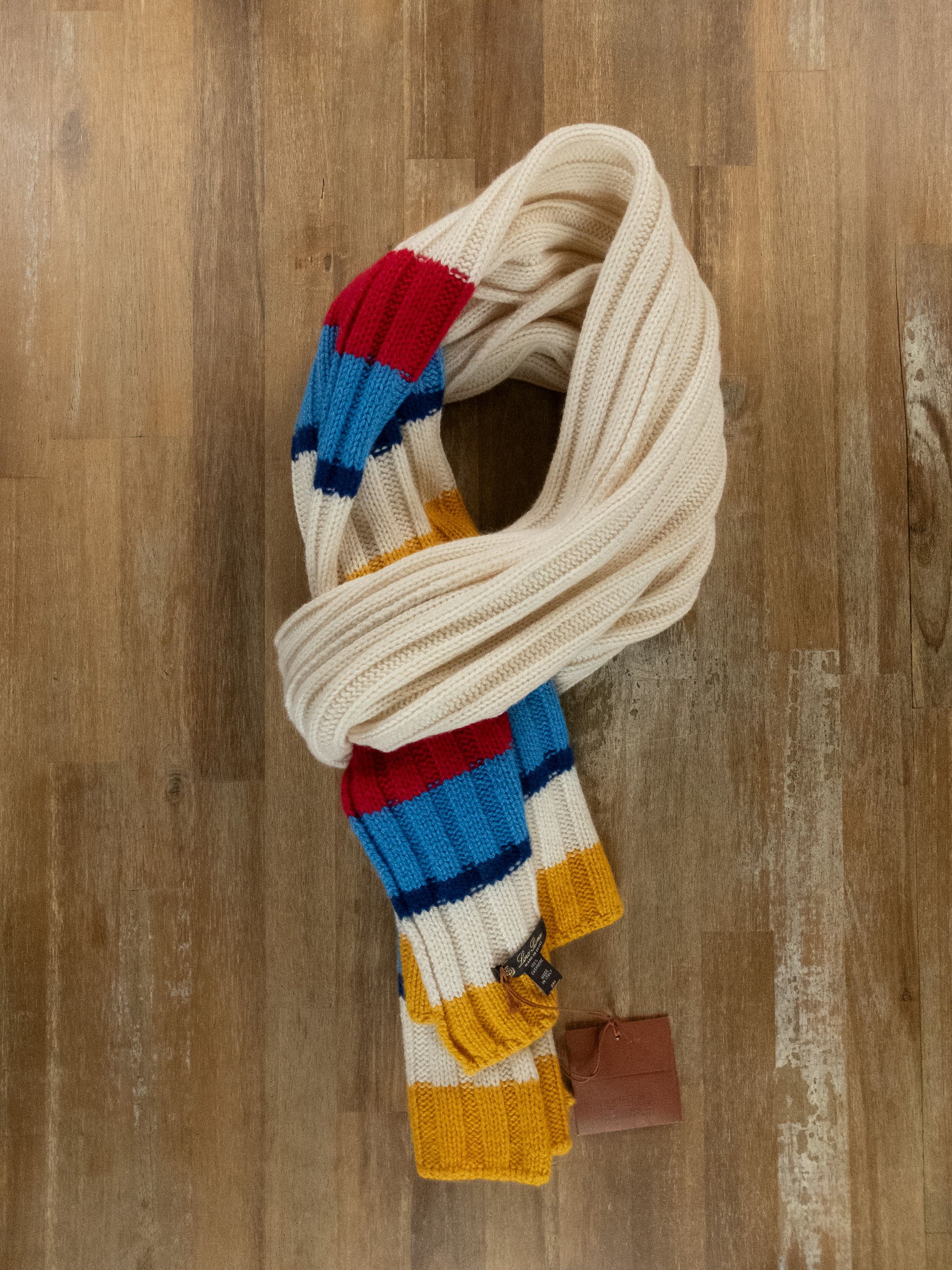 Loro Piana LORO PIANA Deer Valley cream red blue knit cashmere scarf Size ONE SIZE - 4 Thumbnail