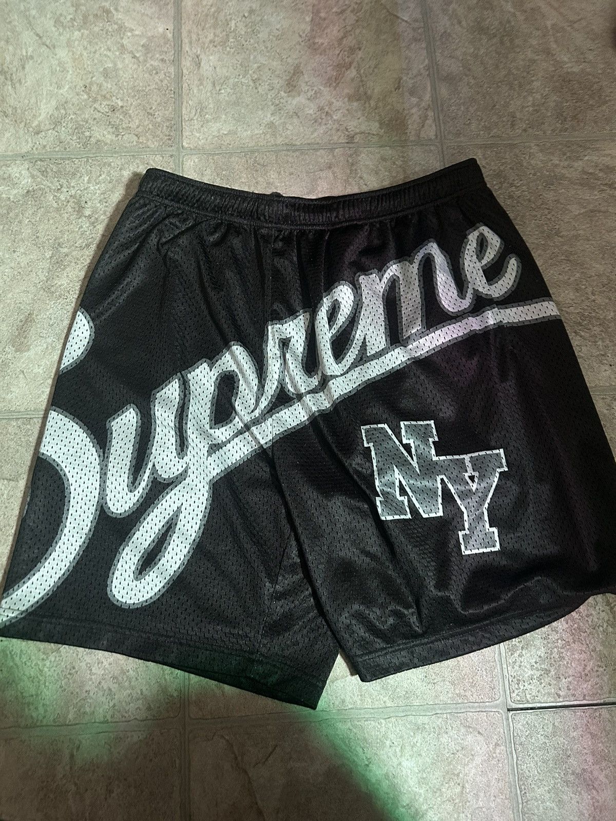 Supreme big script mesh shorts black Supreme big script mesh shorts black