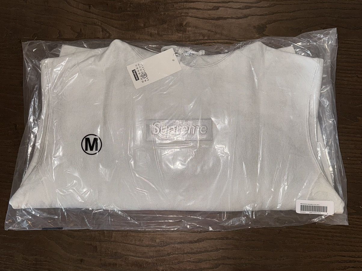 image of Mm6 Maison Margiela Foil Box Logo Hooded Sweatshirt in White, Men's (Size Medium)