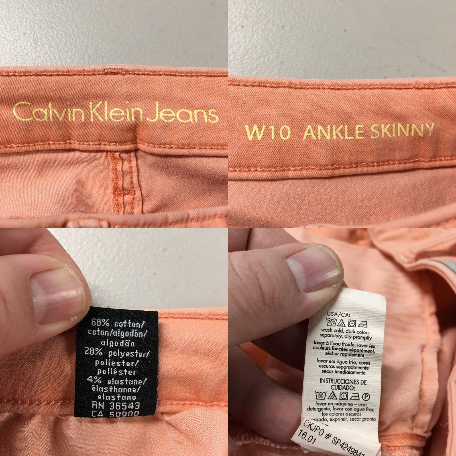 Calvin Klein Calvin Klein Ankle Skinny Pants Womens 10 Peach Cotton Blend Mid Rise Flat Front Size 32" / US 10 / IT 46 - 10 Thumbnail