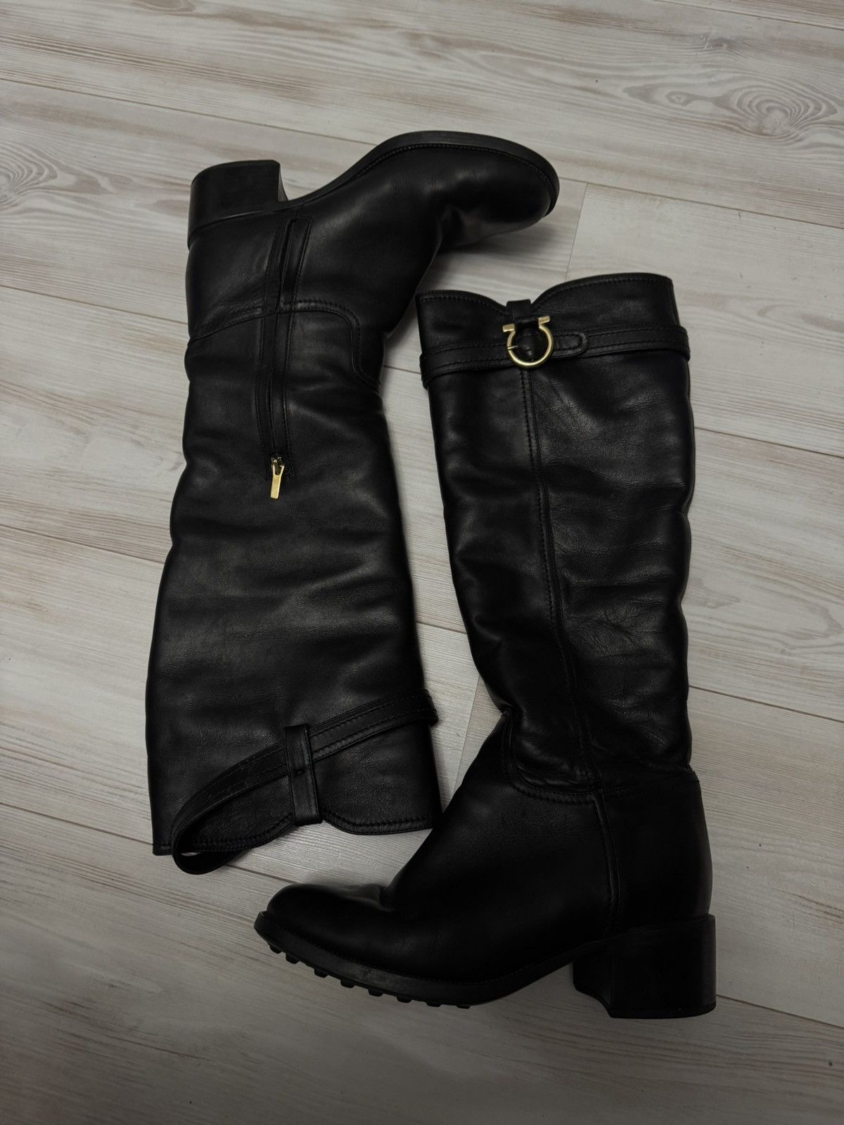 Salvatore Ferragamo Salvatore Ferragamo Leather Knee High Boots Gancini Gold Size US 9.5 / IT 39.5 - 10 Thumbnail