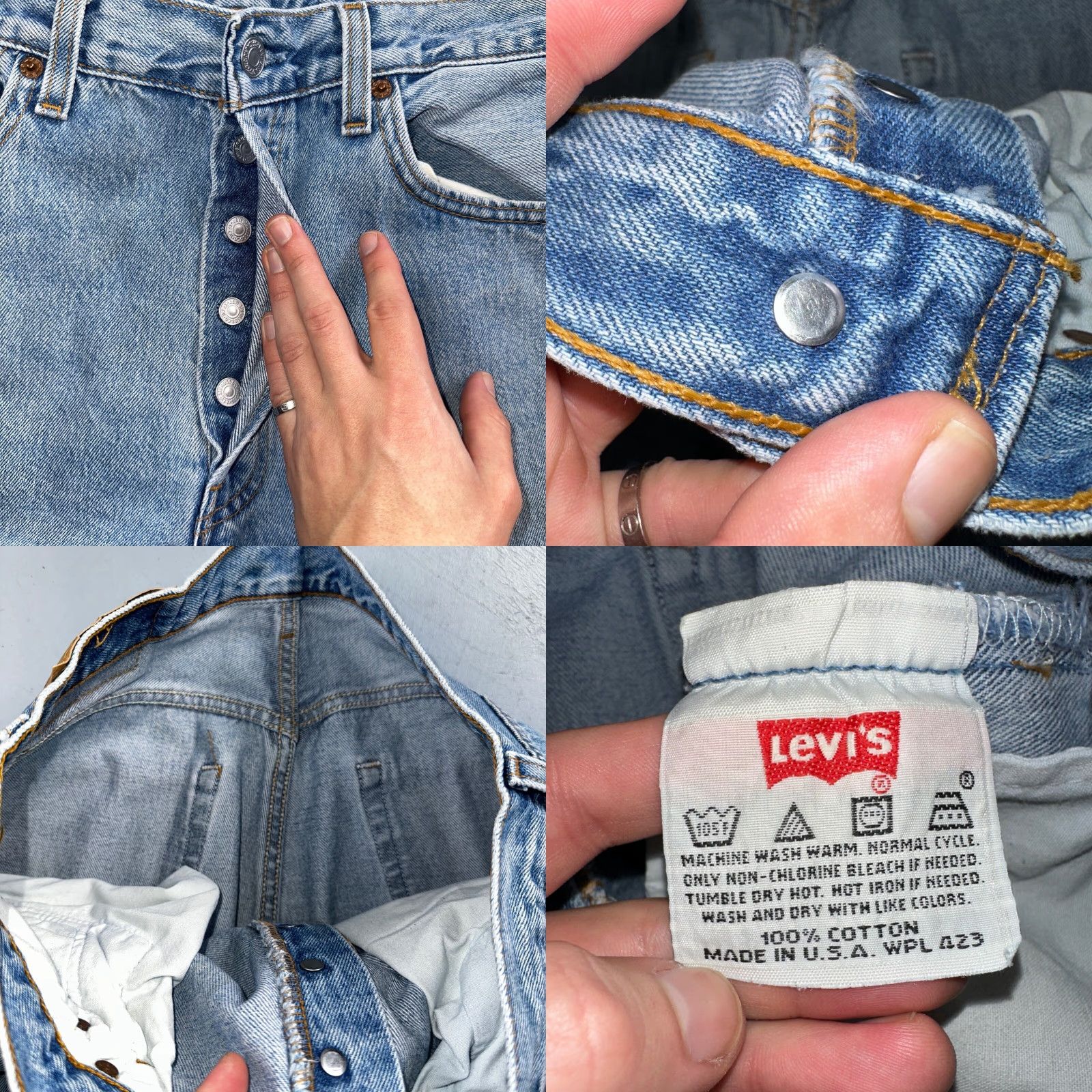 Levi's VINTAGE Levi's 501 Jeans Men's Straight Leg 33x34 Light Wash 90s USA Classic Denim Size US 33 - 8 Thumbnail