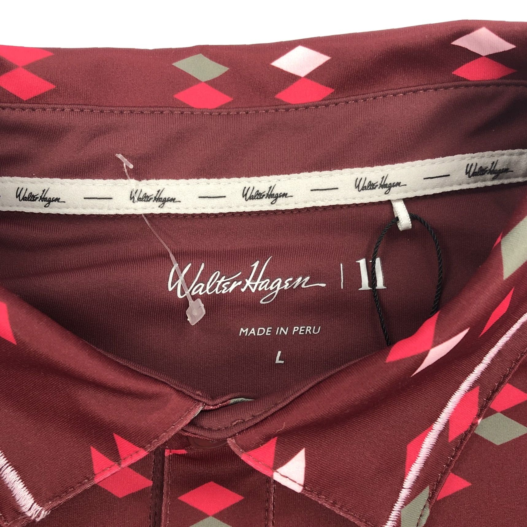 Vintage Walter Hagen Perfect 11 Polo Shirt Burgundy Diamond Geometric NWT Mens L Regular Short Sleeve Golf Breathable Moisture Wicking Easy Care Shirt Size US L / EU 52-54 / 3 - 3 Thumbnail