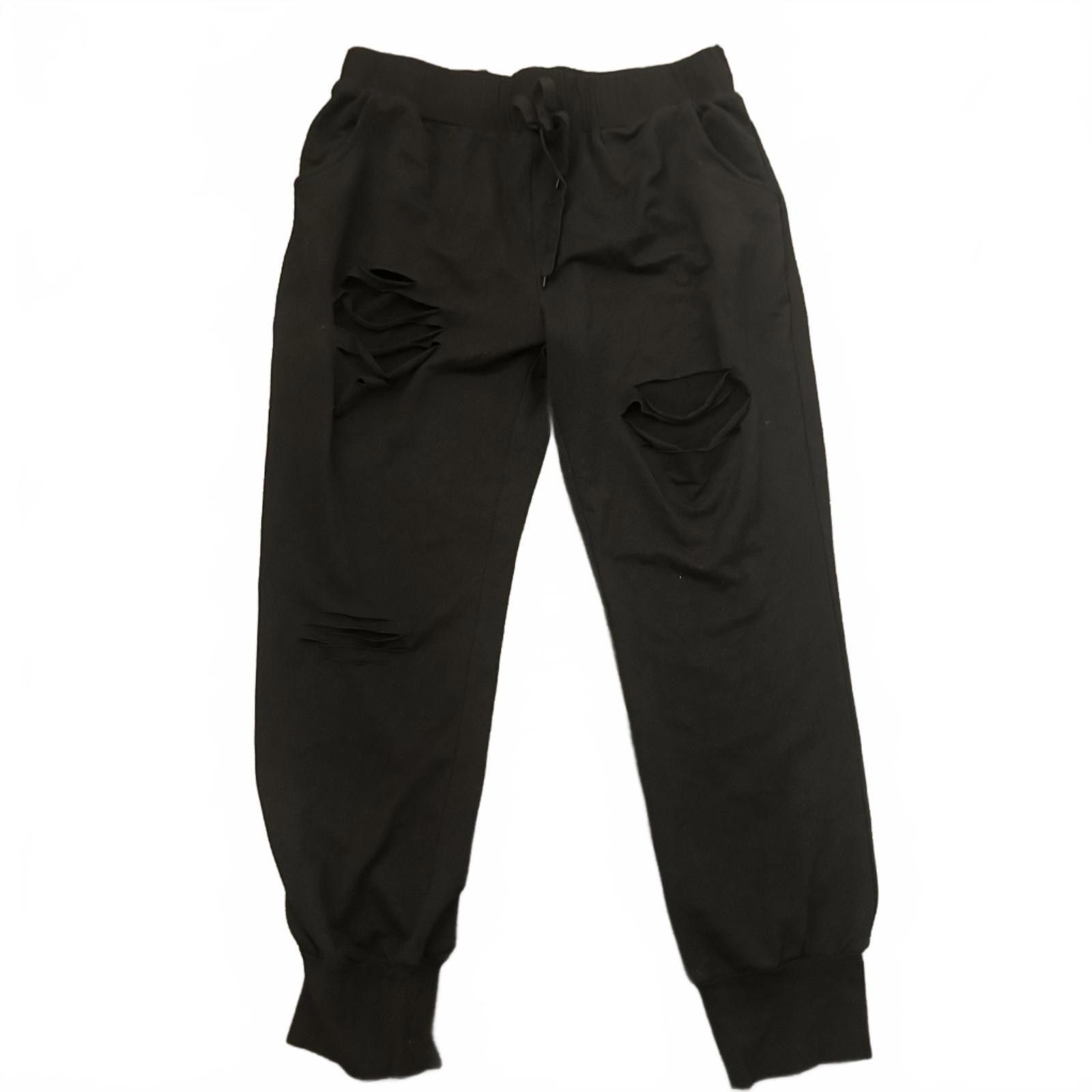 Designer Pink Lily Stylish Black Distressed Jogger Pants Size 42" / US 20 - 1 Thumbnail