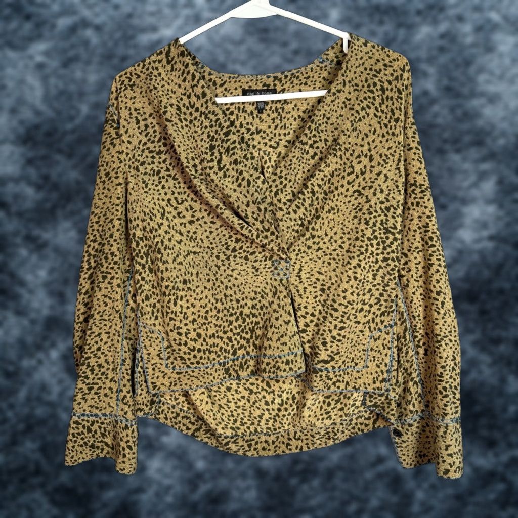 Rag & Bone RAG & BONE Vintage Silk Leopard Print Blouse Long Sleeve Womens XXS Brown V-Neck Size XXS / US 00 / IT 34 - 1 Thumbnail