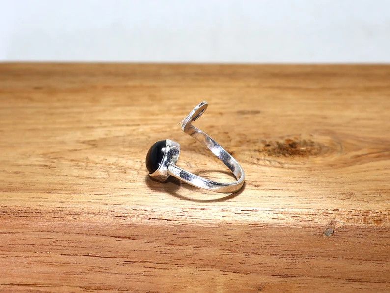 Handmade Black Onyx Ring, 925 Sterling Silver Handmade Spiral Jewelry Size ONE SIZE - 4 Thumbnail