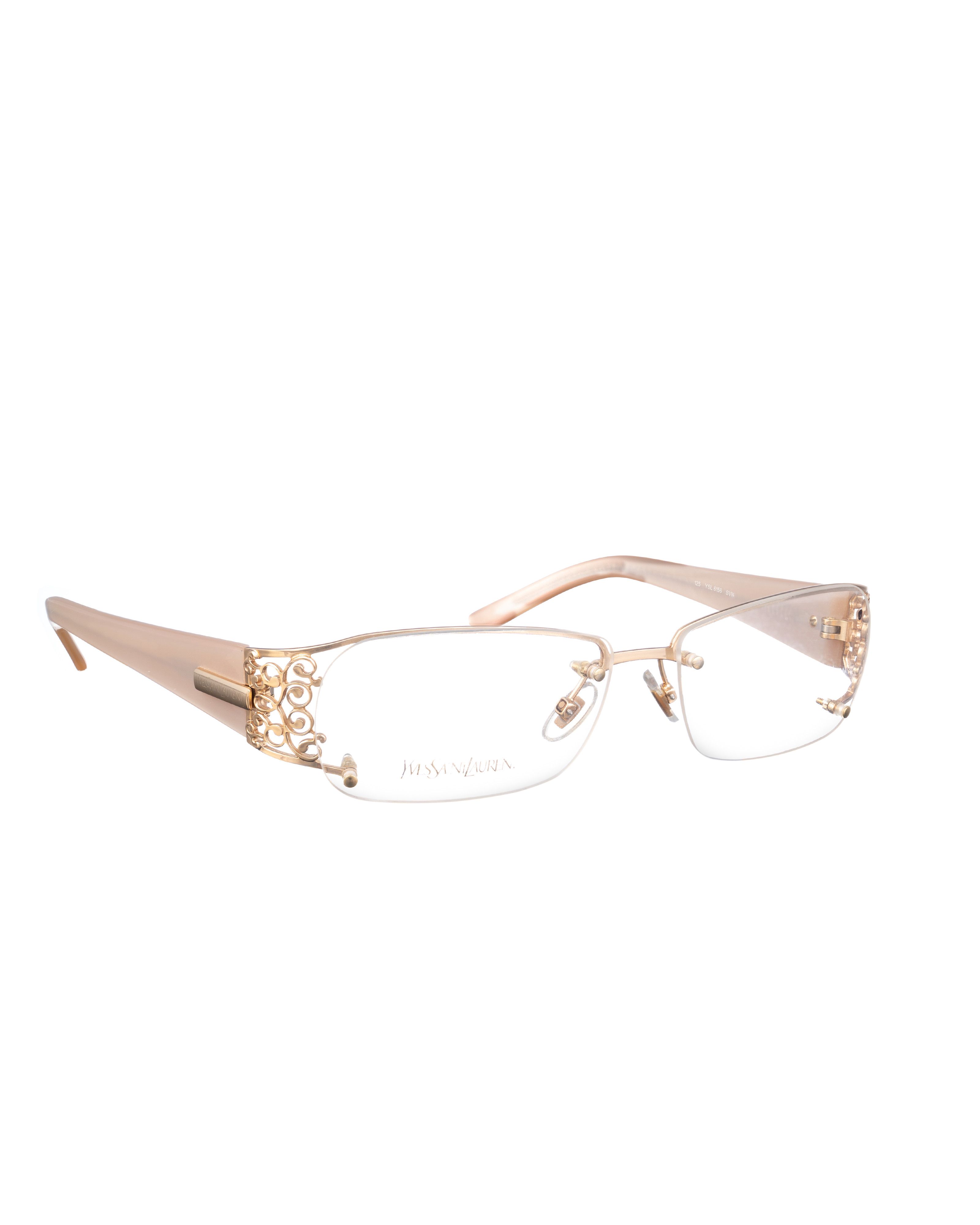Yves Saint Laurent Yves Saint Laurent 00s Cream Glasses with Gold Details Size ONE SIZE - 2 Thumbnail