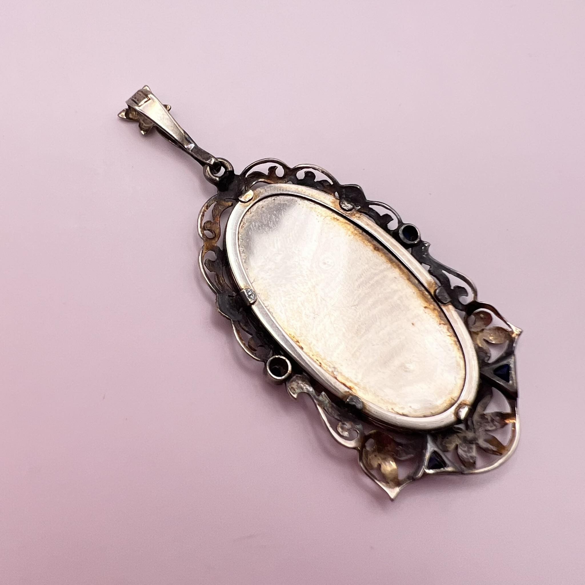 Vintage Antique Christian Pendant Mary Gilt Silver 800 Sapphire Size ONE SIZE - 2 Thumbnail