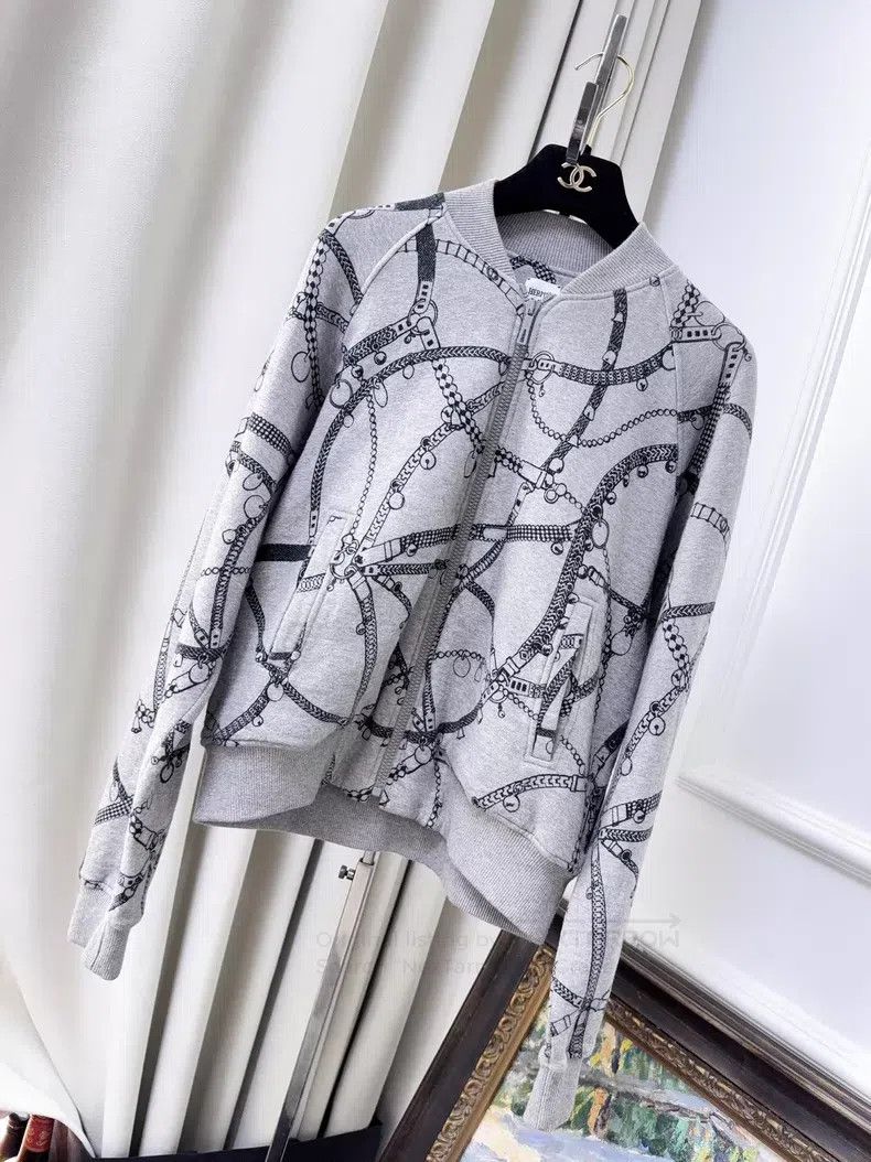 Hermes Hermes Grey Chain Print Pilot Zip-Up Hooded Sweatshirt Jac Size XS / US 0-2 / IT 36-38 - 1 Thumbnail
