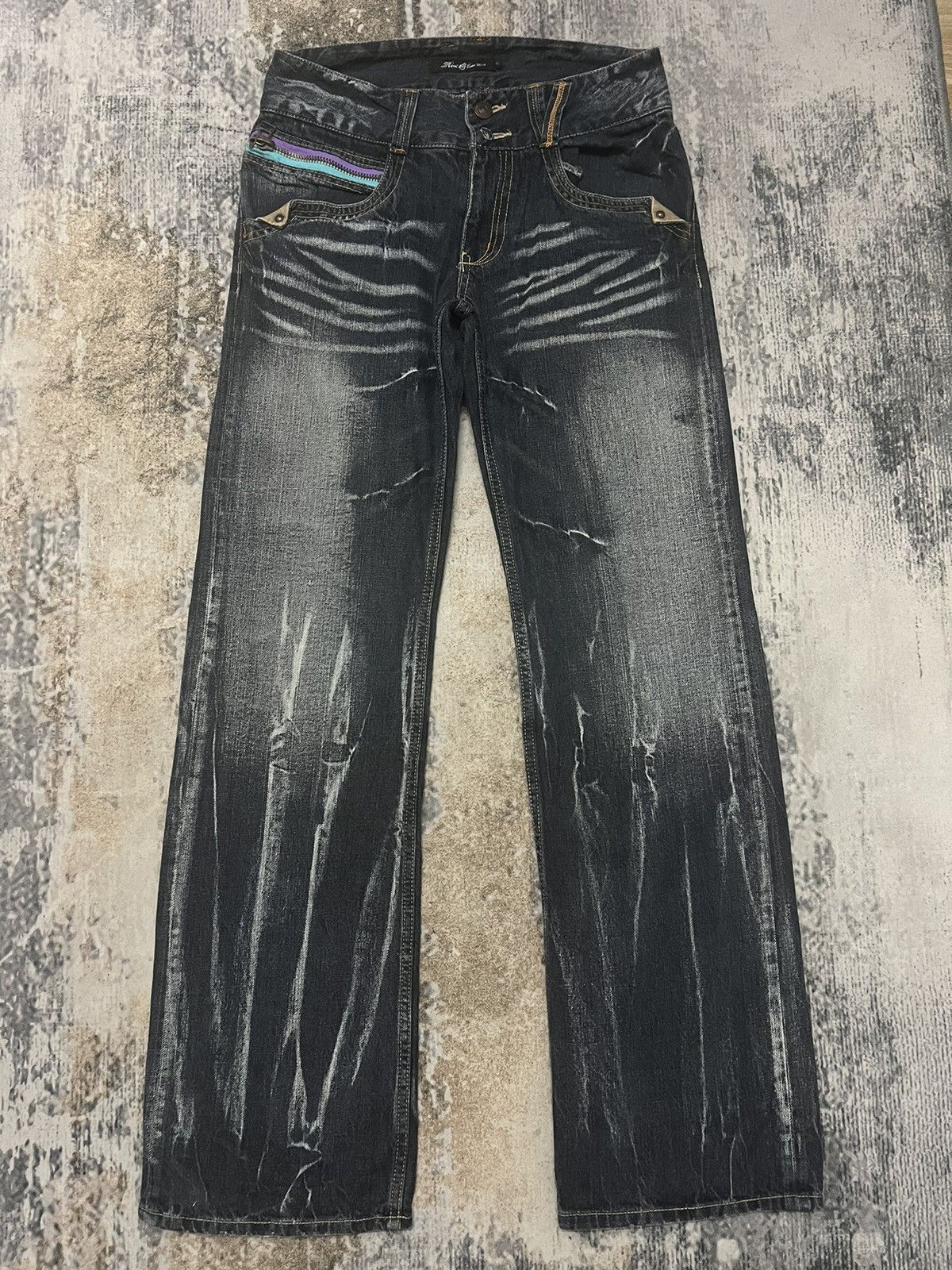 image of If Six Was Nine Root Three Japanase Brand Double Button Buckle Jeans Pant in Blue, Men's (Size 32)