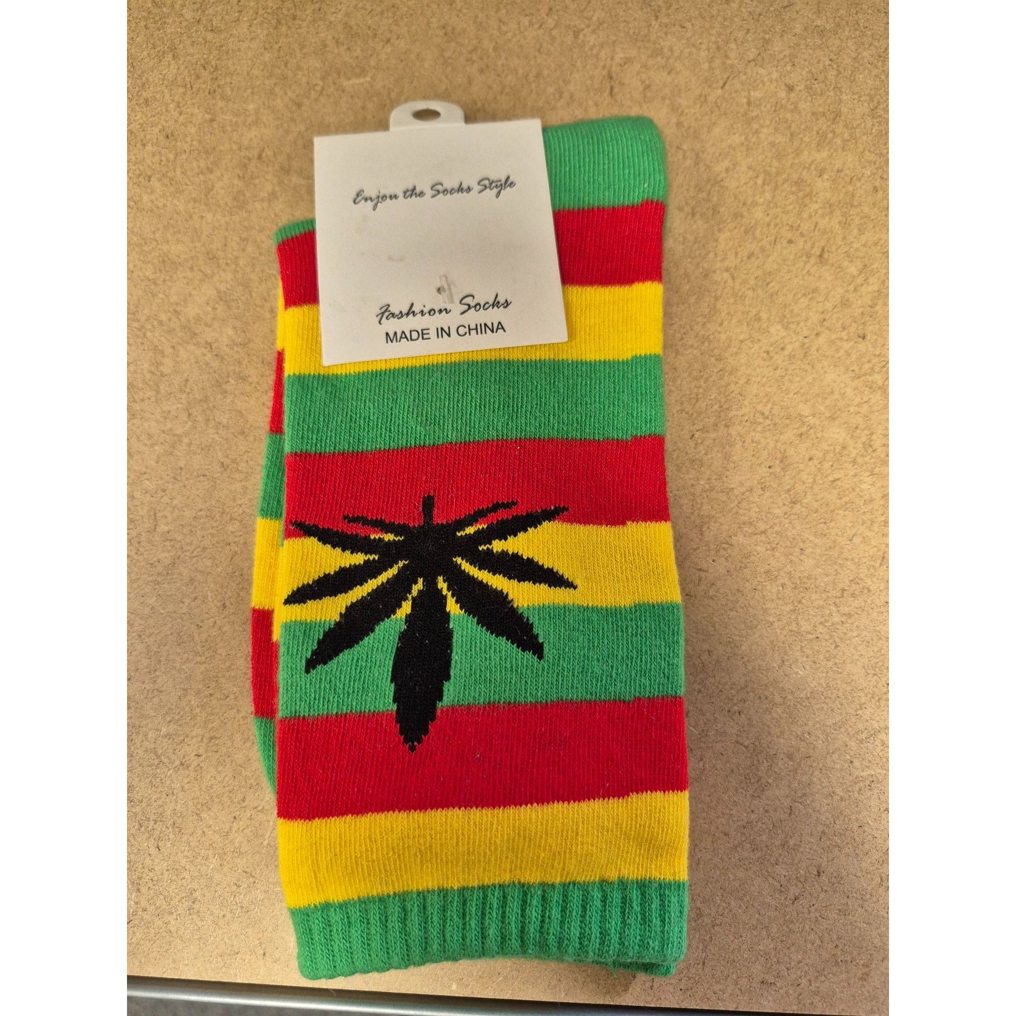 Other Rasta-Inspired Striped Socks With Black Leaf Design Size ONE SIZE - 1 Thumbnail