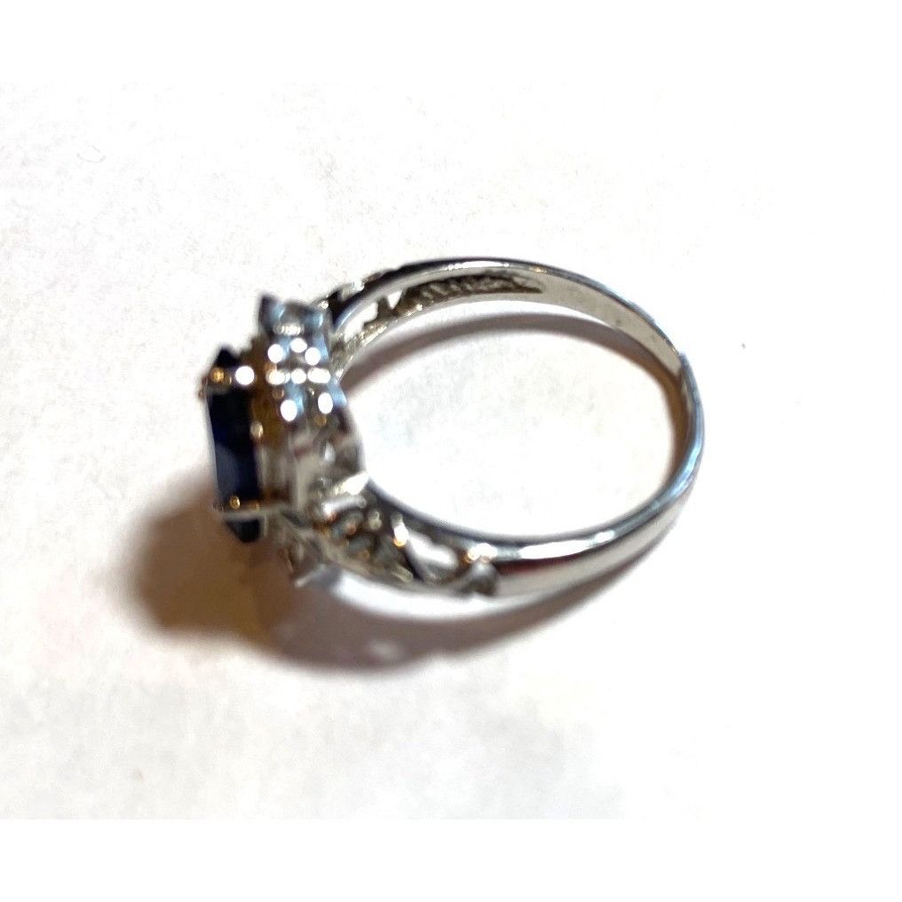 Other Silver tone Ring W/Rectangular Tested Sapphire Stone & Cryst Size ONE SIZE - 9 Thumbnail