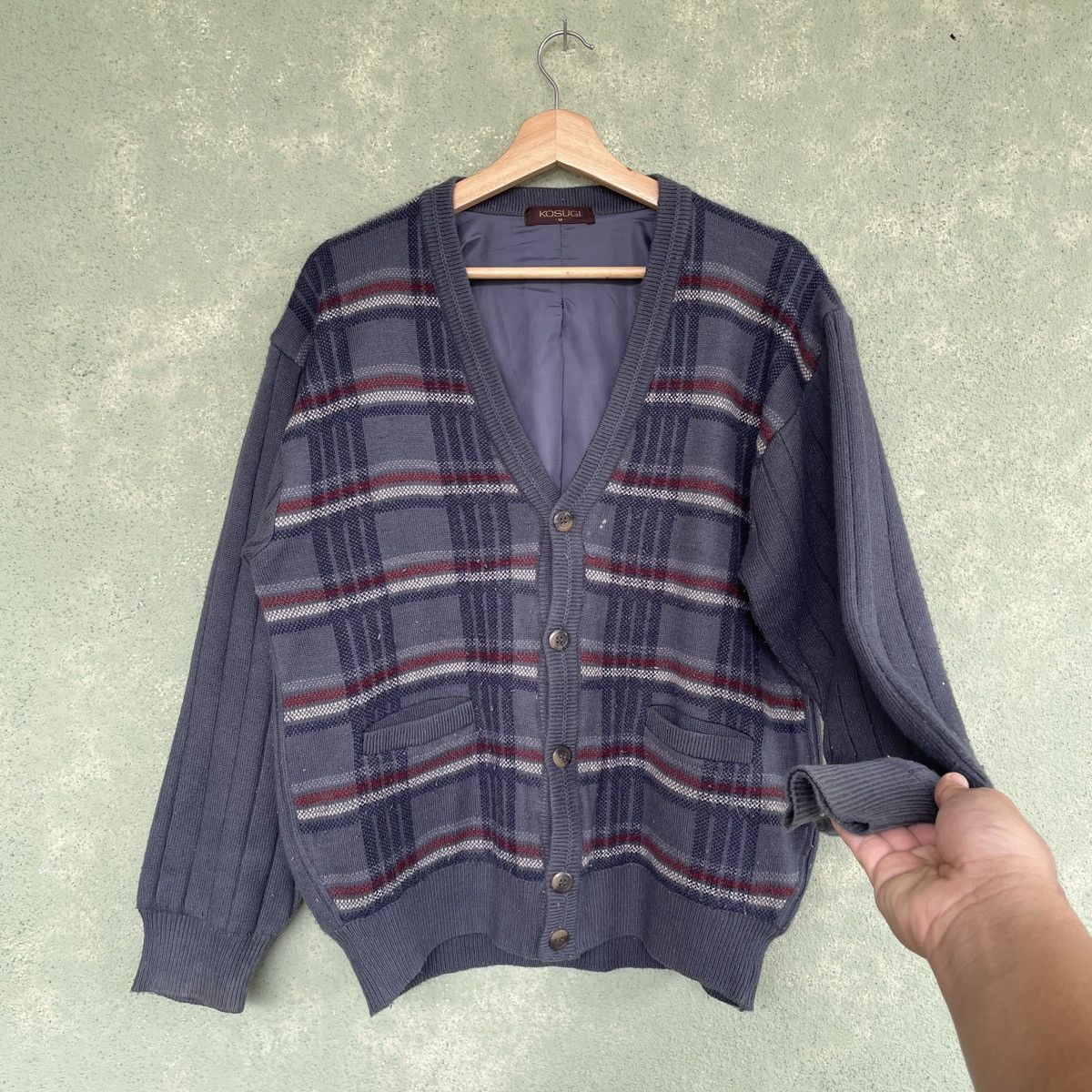 Aran Isles Knitwear × Japanese Brand Vintage Japan Kosugi Checkred Cardigan Knitwear Rare Size US M / EU 48-50 / 2 - 3 Thumbnail