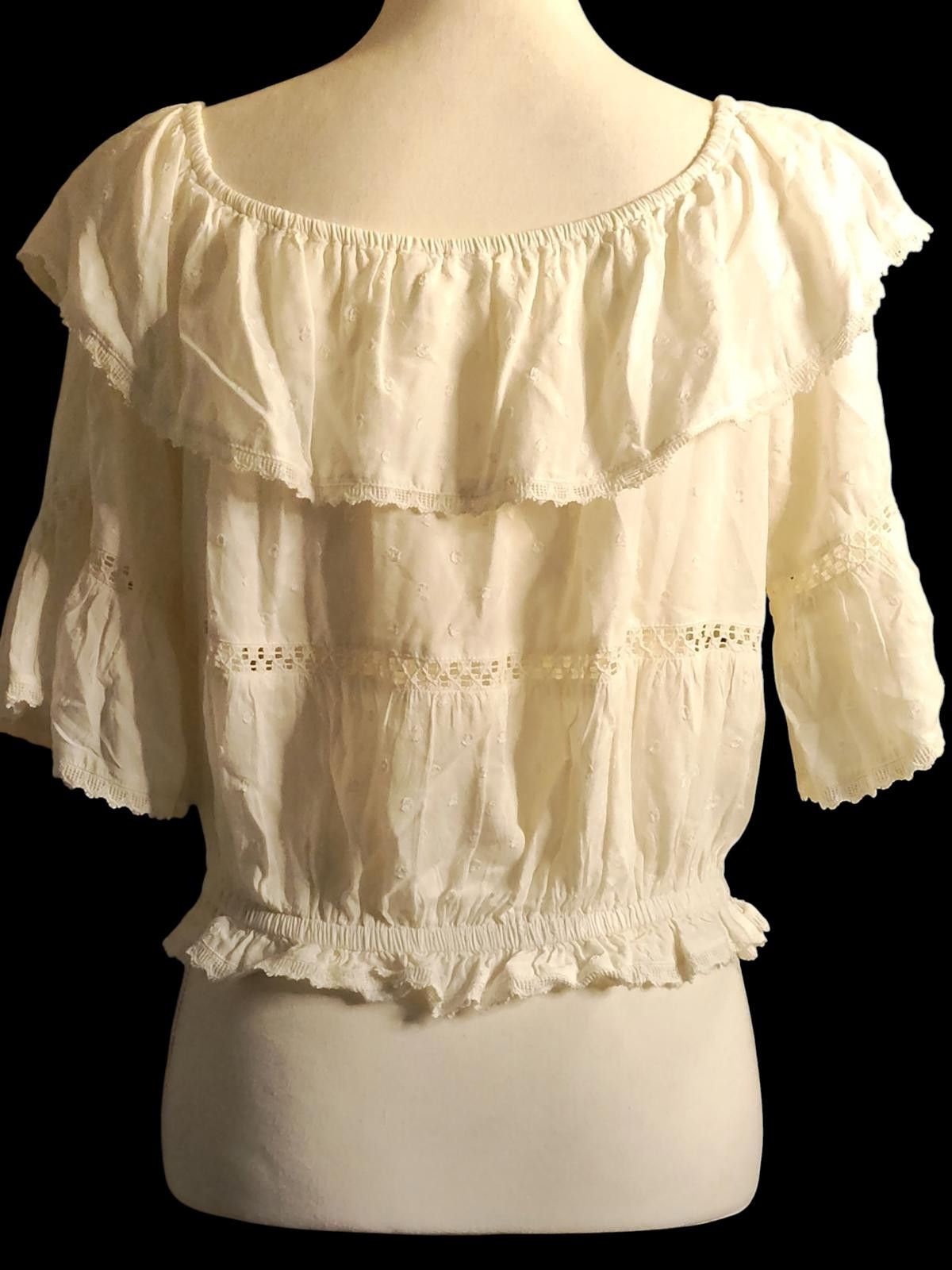 Forever 21 Forever 21 White Ruffle Off-Shoulder Blouse with 3/4 Sleeves Size M / US 6-8 / IT 42-44 - 6 Thumbnail